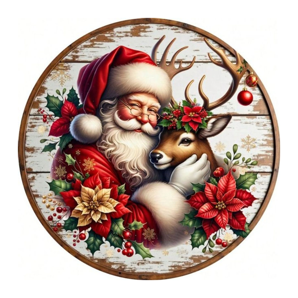 GG's Crafty Hands Rustikales Weihnachtsschild aus Metall mit Rentier-Kranz und Sternen, rundes Wandregal zur Weihnachtsdekoration, mehrfarbig - Bild 1