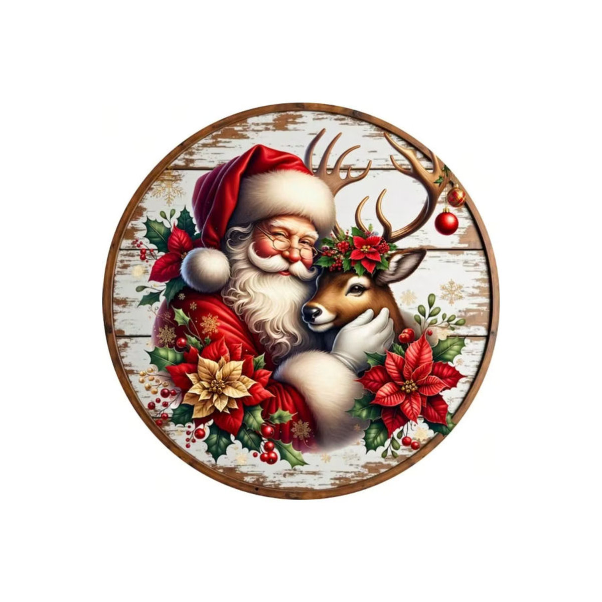 GG's Crafty Hands Rustikales Weihnachtsschild aus Metall mit Rentier-Kranz und Sternen, rundes Wandregal zur Weihnachtsdekoration, mehrfarbig - Bild 2