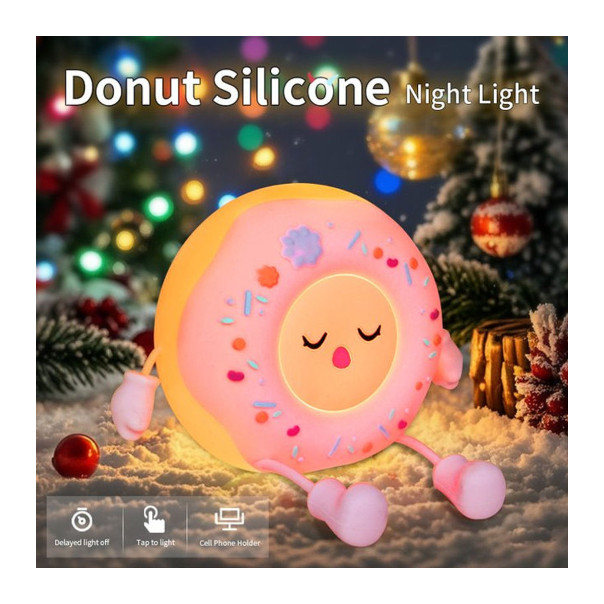 GGBEE Donut LED Nachtlicht aus Silikon in Rosa mit Telefonhalter für Kinder und Babys - Bild 1