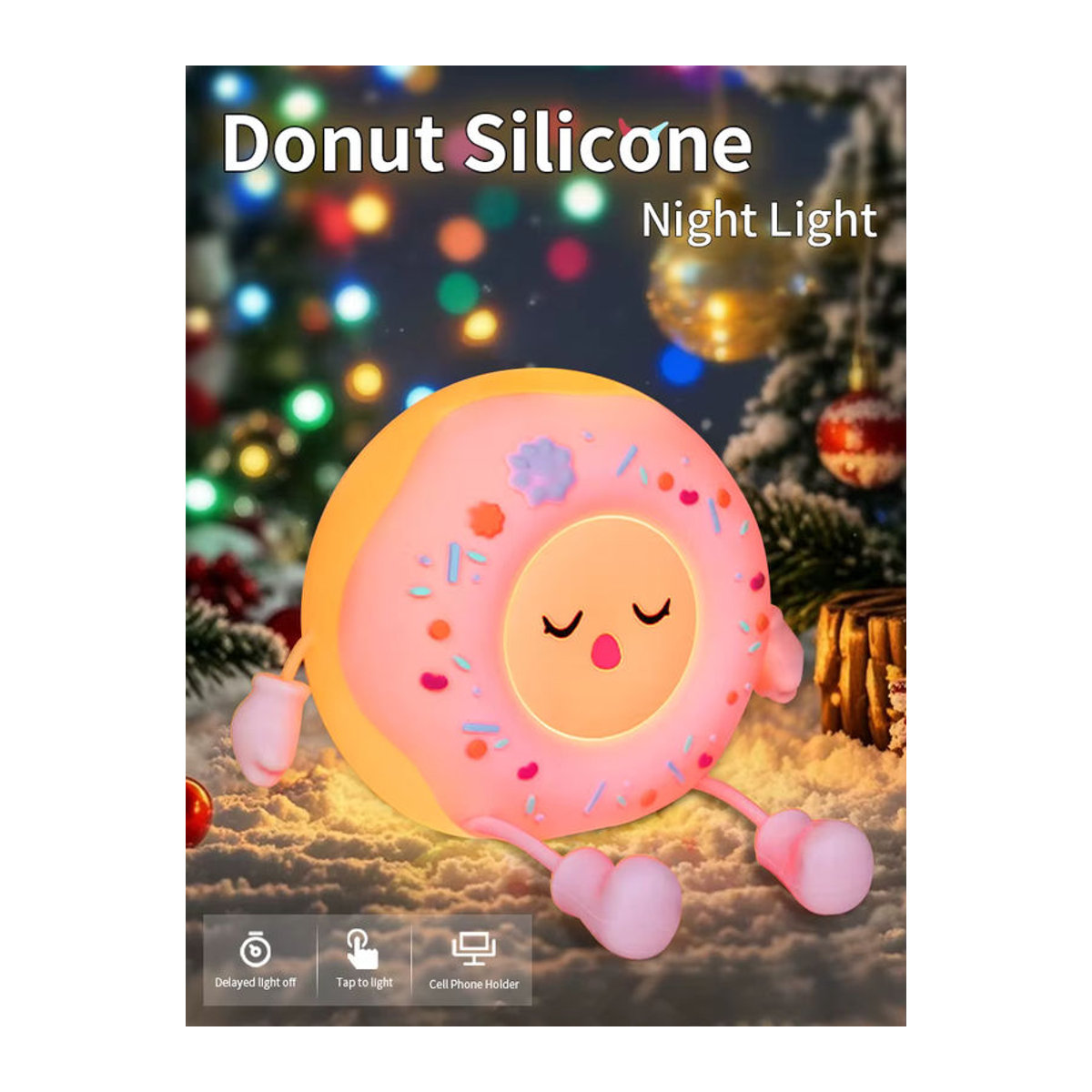 GGBEE Donut LED Nachtlicht aus Silikon in Rosa mit Telefonhalter für Kinder und Babys - Bild 6