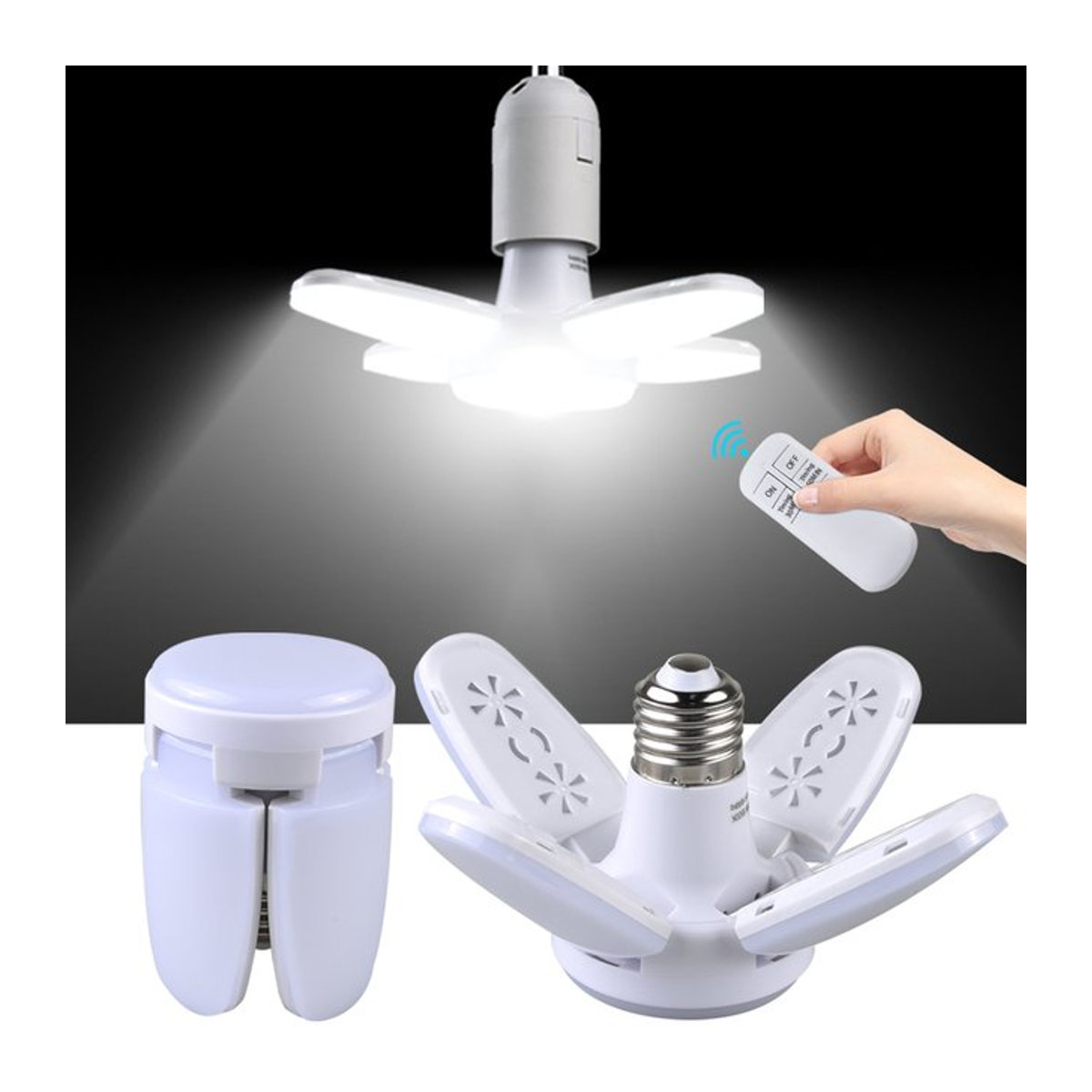 GGBEE LED 4-Blatt-Glühbirne E27 zusammenklappbare Pendelleuchte mit Fernbedienung für Garage und Küche in minimalistischem Design - Bild 1