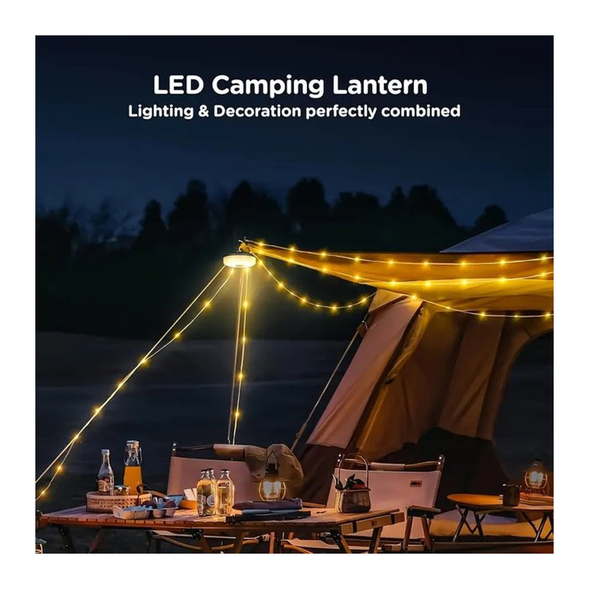 GGBEE LED Camping-Lichterkette für den Außenbereich, wasserdicht und tragbar, USB-Betrieb mit verschiedenen Beleuchtungsmodi, Farbe: Gelb - Bild 1
