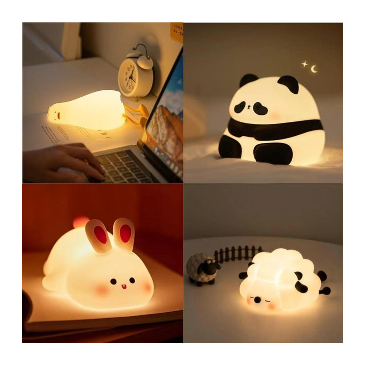 GGBEE LED Nachtlicht Kaninchen aus Silikon mit Touch Sensor, Tischlampe in Weiß - Bild 1