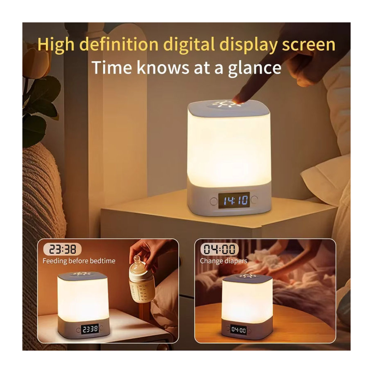 GGBEE LED Nachttischlampe in Weiß mit Zeitanzeige und einstellbarer Helligkeit, USB-betrieben und wiederaufladbar - Bild 3