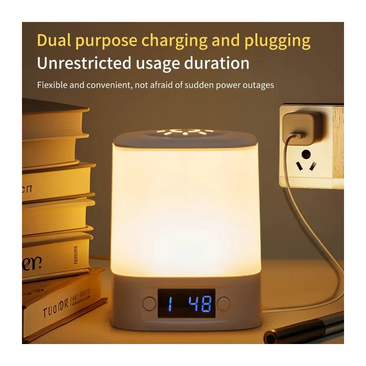 GGBEE LED Nachttischlampe in Weiß mit Zeitanzeige und einstellbarer Helligkeit, USB-betrieben und wiederaufladbar - Bild 4