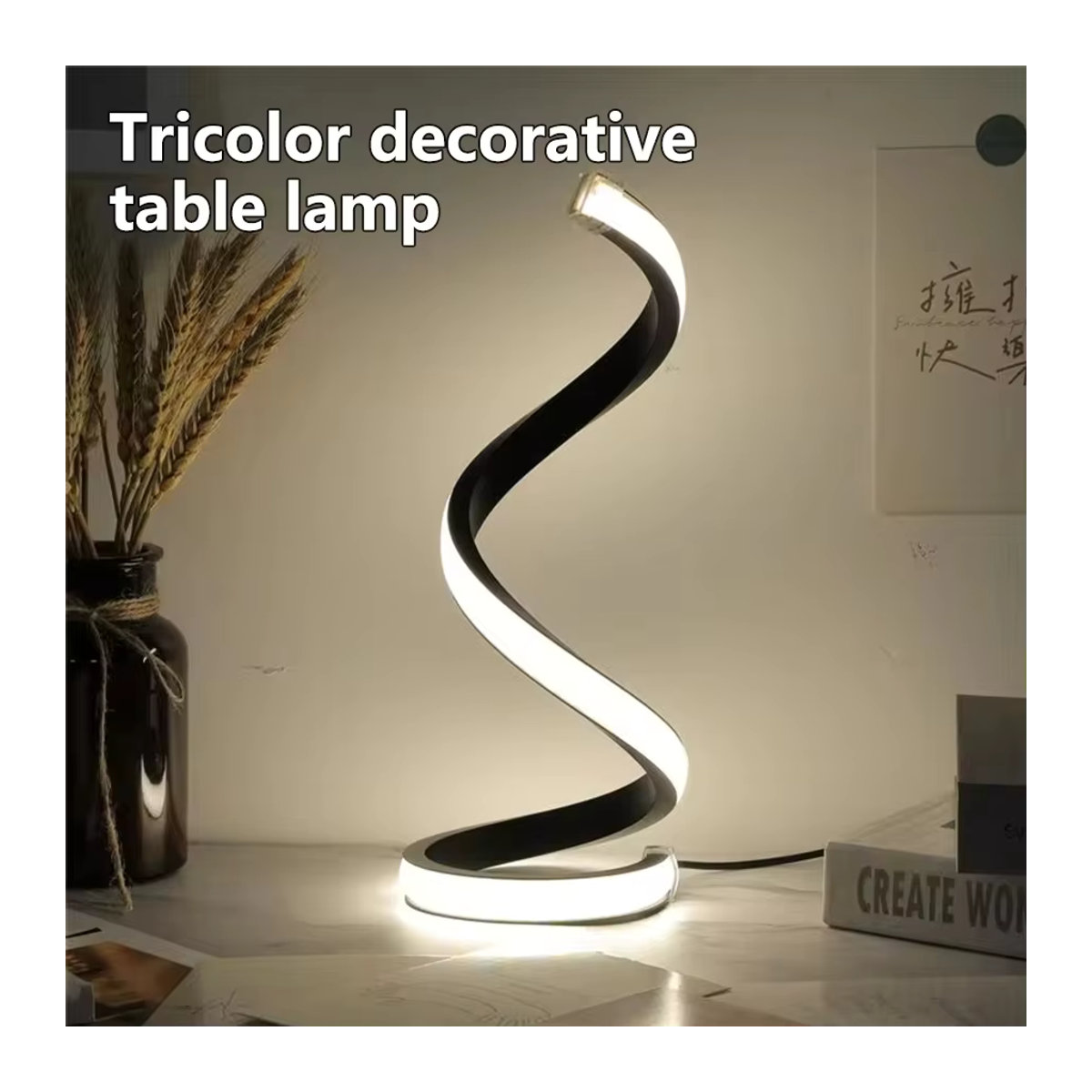 GGBEE LED Spirale Nachtlicht Schwarz, dimmbare Schreibtischlampe mit 3 Farben für Wohnzimmer, Büro und Schlafzimmer - Bild 3