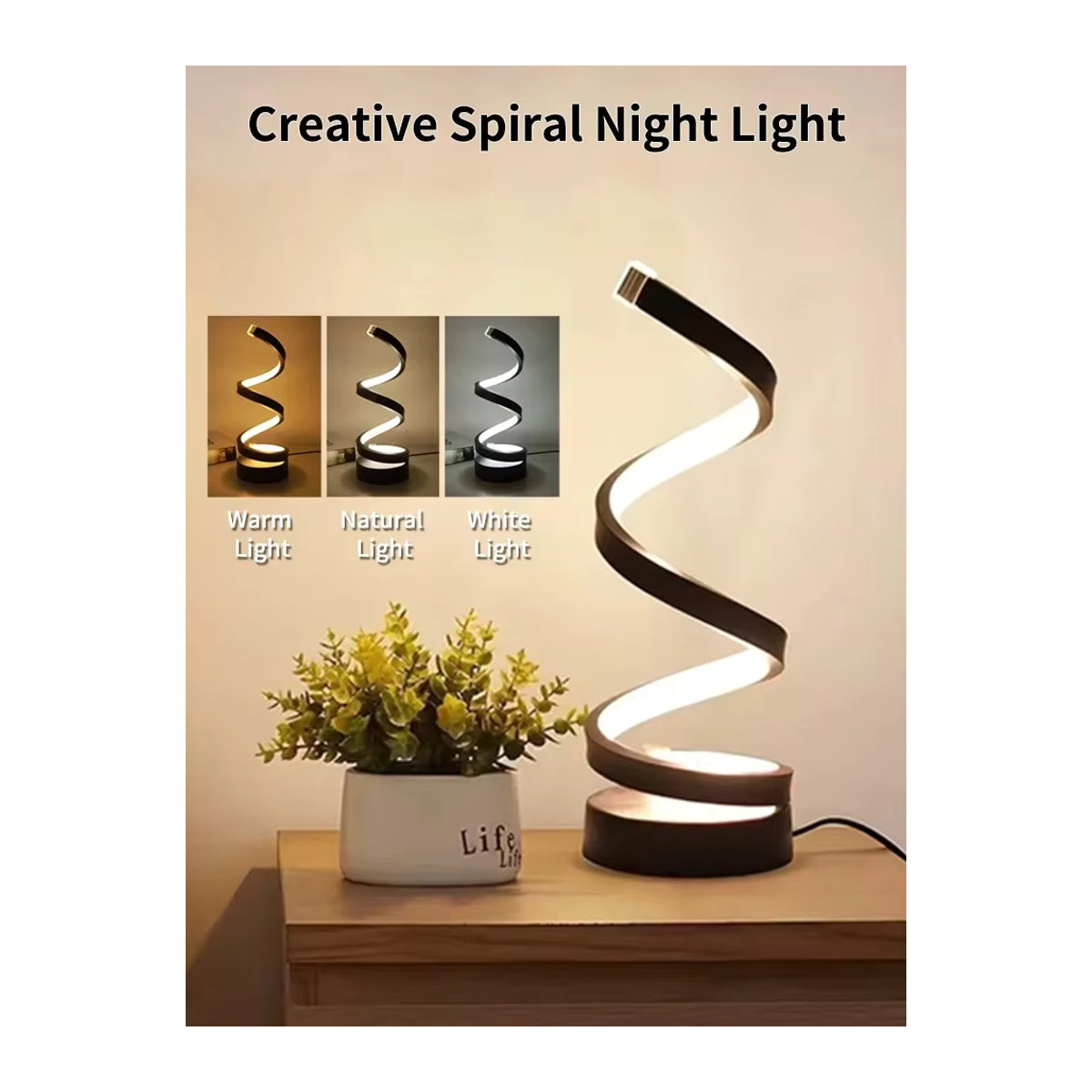 GGBEE LED Spirale Nachtlicht Schwarz, dimmbare Schreibtischlampe mit 3 Farben für Wohnzimmer, Büro und Schlafzimmer - Bild 5
