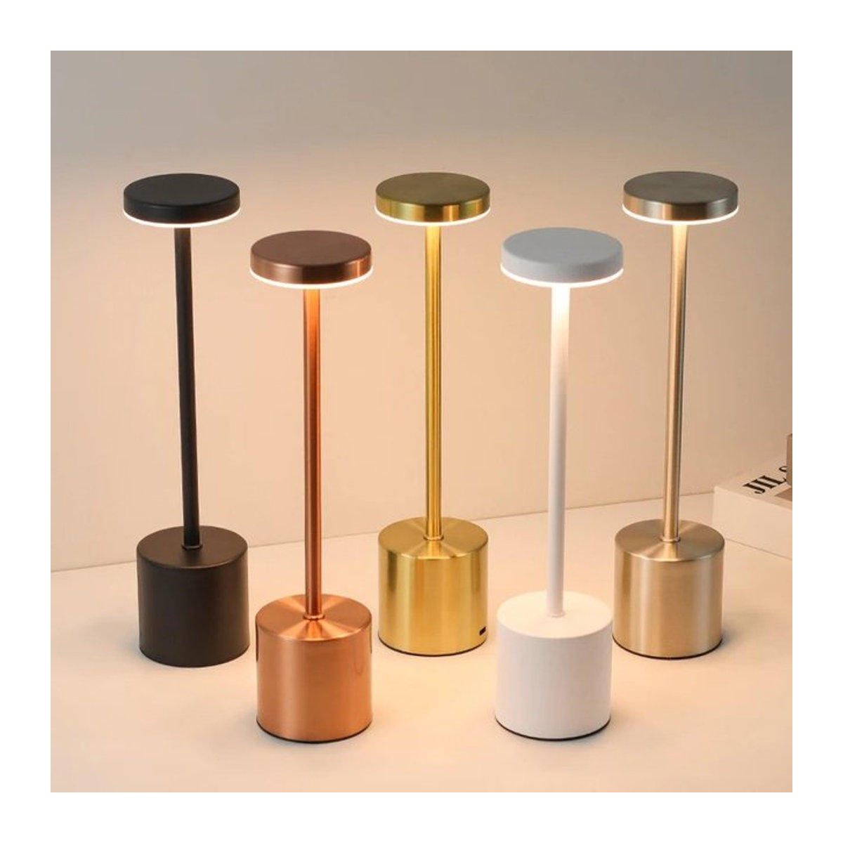 GGBEE LED Tischlampe mit Touch-Sensor, wiederaufladbare Schreibtischlampe in Schwarz mit 3 einstellbaren Farben und minimalistischem Design - Bild 1