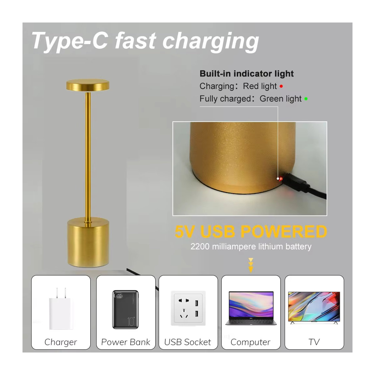 GGBEE LED Tischlampe mit Touch-Sensor, wiederaufladbare Schreibtischlampe in Schwarz mit 3 einstellbaren Farben und minimalistischem Design - Bild 3