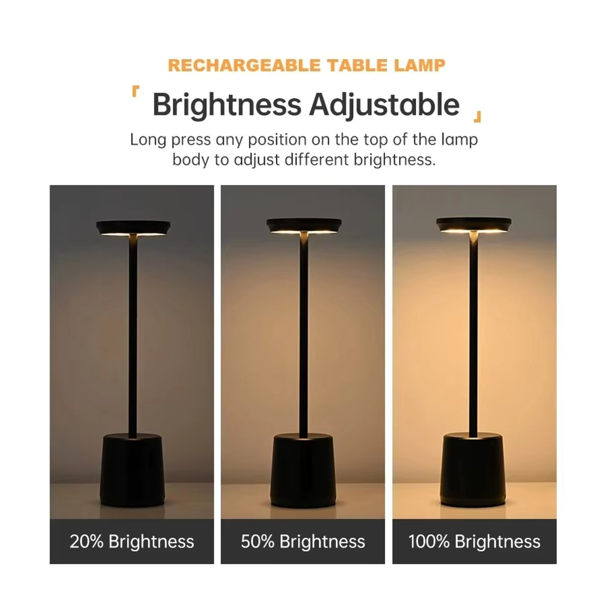 GGBEE LED Tischlampe mit Touch-Sensor, wiederaufladbare Schreibtischlampe in Schwarz mit 3 einstellbaren Farben und minimalistischem Design - Bild 4