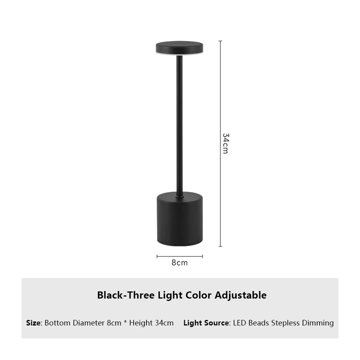 GGBEE LED Tischlampe mit Touch-Sensor, wiederaufladbare Schreibtischlampe in Schwarz mit 3 einstellbaren Farben und minimalistischem Design - Bild 7