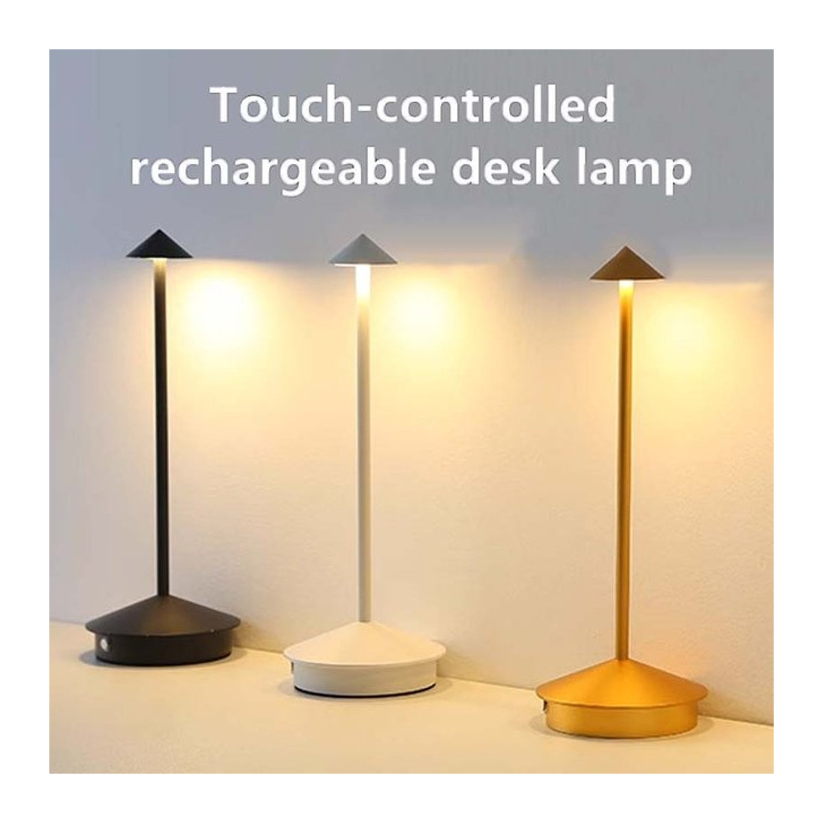 GGBEE LED-Tischlampe Schwarz, wiederaufladbare Touch-Nachtlampe mit 3 Farben und dimmbarer Funktion im minimalistischen Design - Bild 1