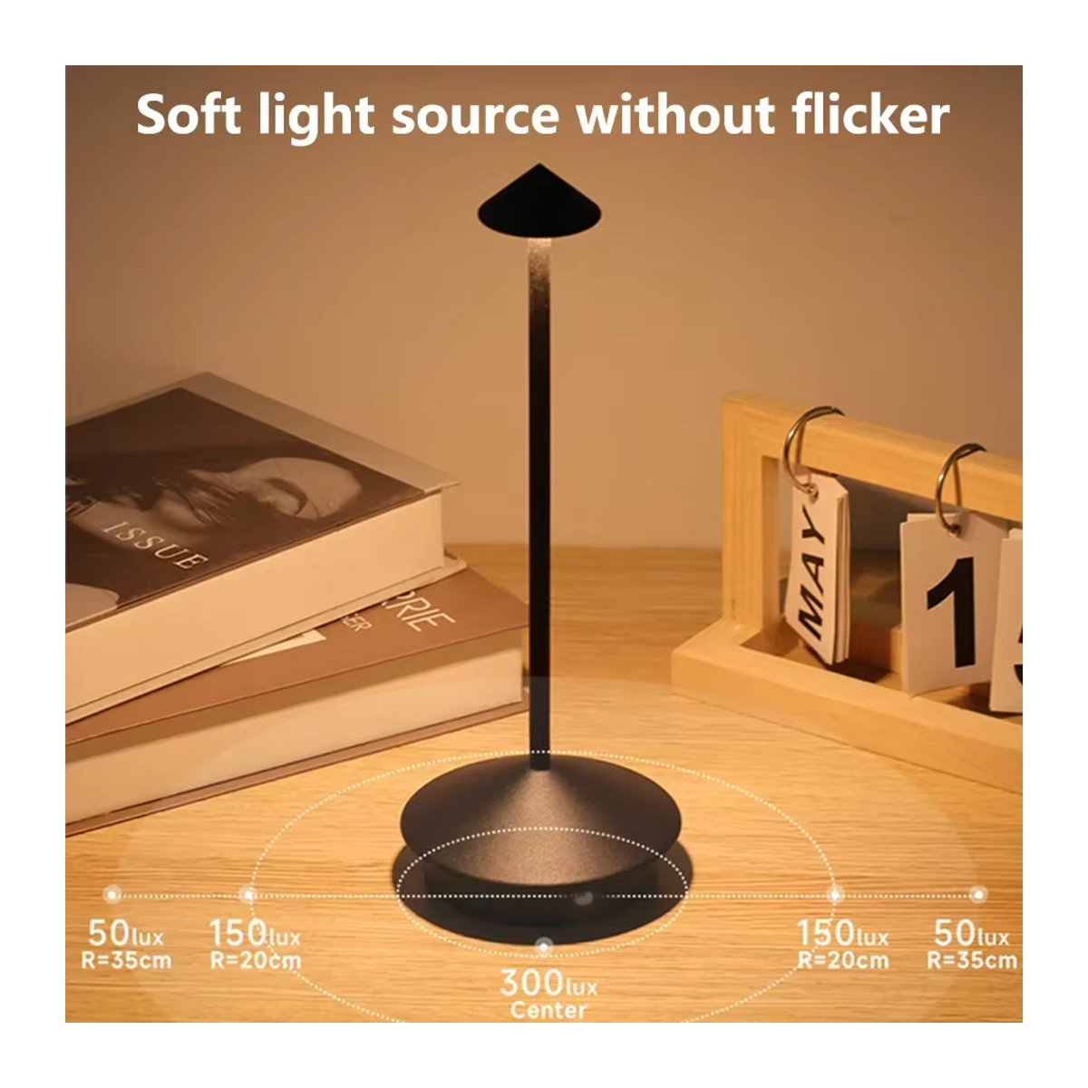 GGBEE LED-Tischlampe Schwarz, wiederaufladbare Touch-Nachtlampe mit 3 Farben und dimmbarer Funktion im minimalistischen Design - Bild 3
