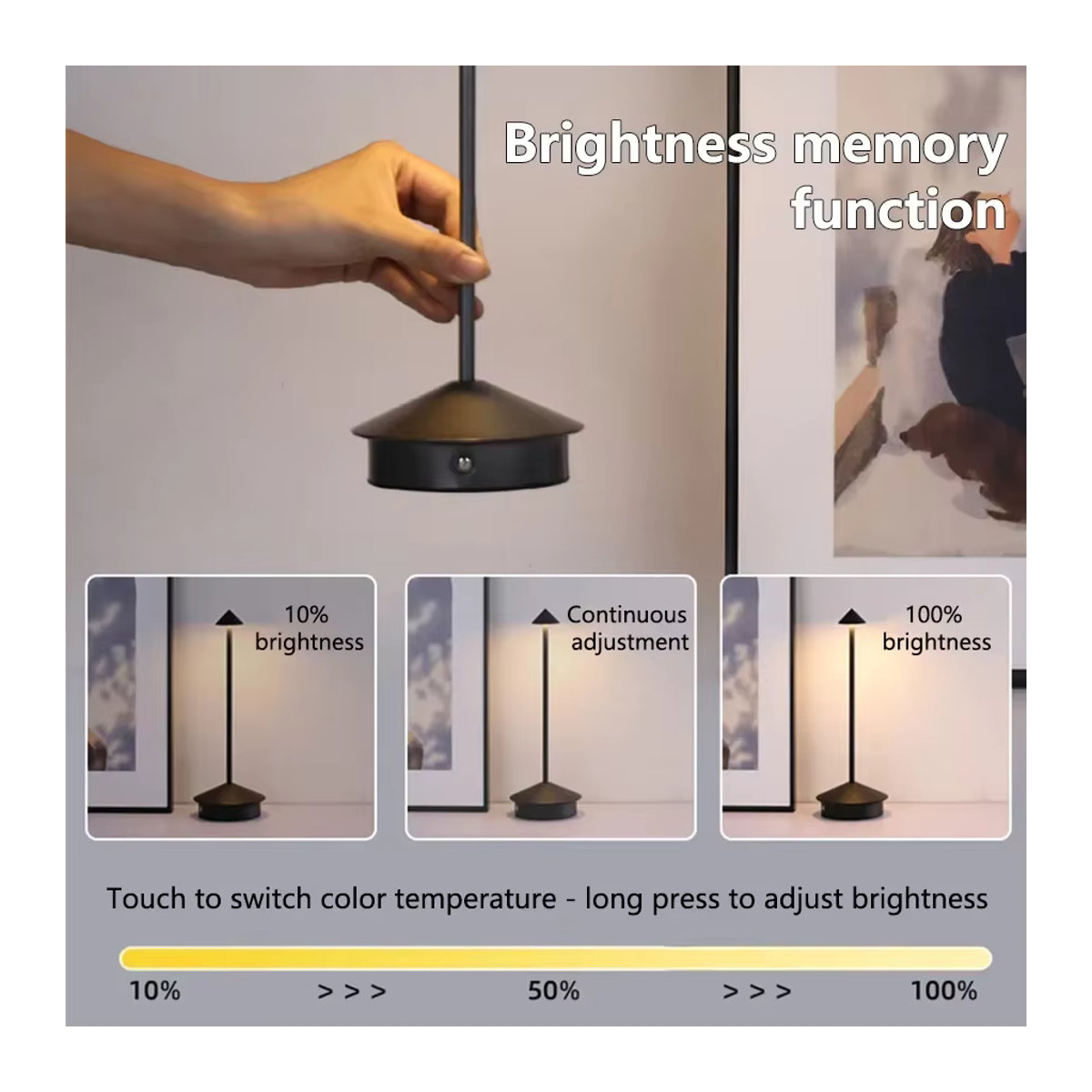 GGBEE LED-Tischlampe Schwarz, wiederaufladbare Touch-Nachtlampe mit 3 Farben und dimmbarer Funktion im minimalistischen Design - Bild 4