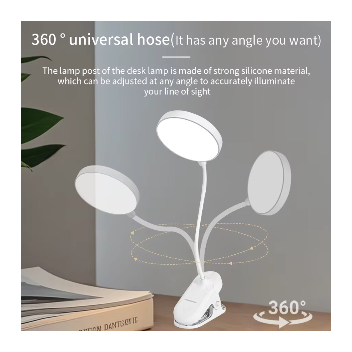 GGBEE LED Tischlampe Weiß mit klappbarer Klemme und 500 mAh Akku, wiederaufladbare USB Schreibtischlampe mit Augenschutz für Büro und Schlafzimmer - Bild 4