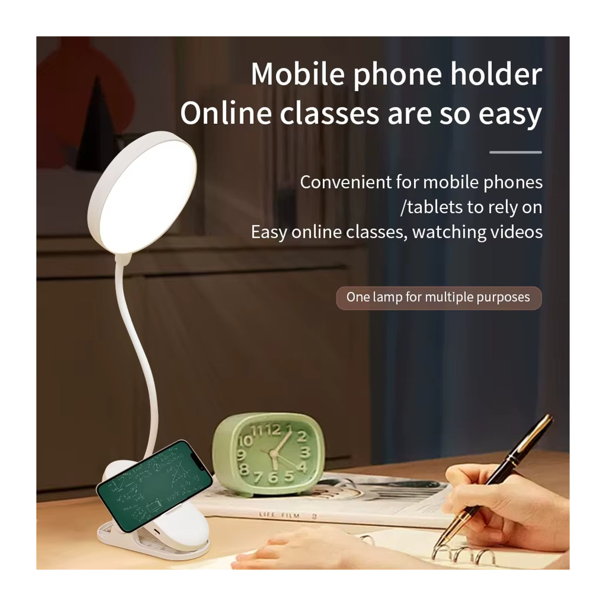 GGBEE LED Tischlampe Weiß mit klappbarer Klemme und 500 mAh Akku, wiederaufladbare USB Schreibtischlampe mit Augenschutz für Büro und Schlafzimmer - Bild 5