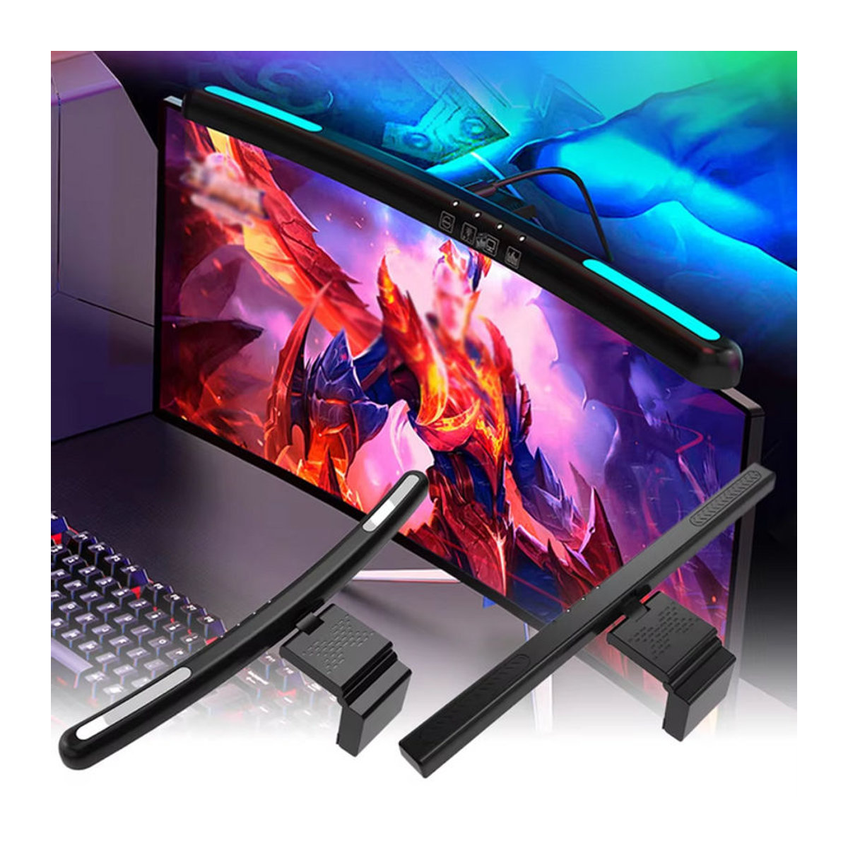 GGBEE Monitorlampe Schwarz Minimalistisch mit 40 cm gebogenem Design für Schreibtisch und Gaming - Bild 1