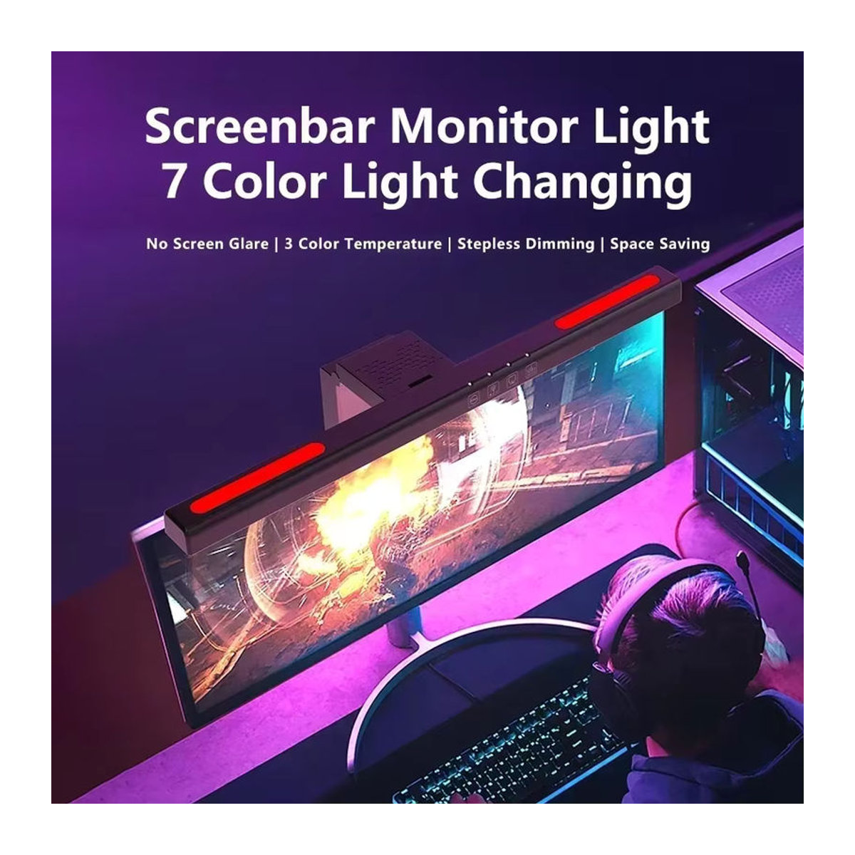 GGBEE Monitorlampe Schwarz Minimalistisch mit 40 cm gebogenem Design für Schreibtisch und Gaming - Bild 2