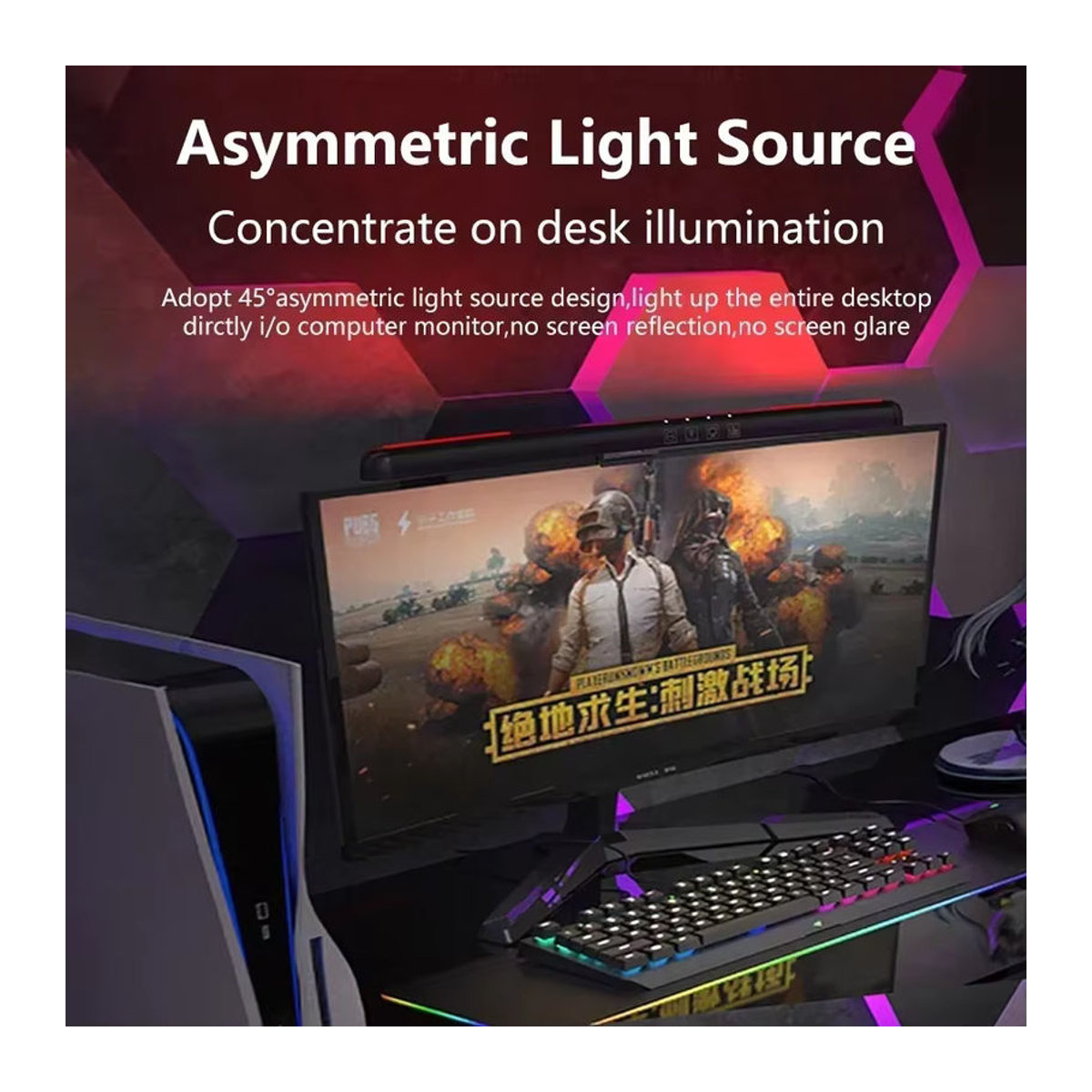 GGBEE Monitorlampe Schwarz Minimalistisch mit 40 cm gebogenem Design für Schreibtisch und Gaming - Bild 5
