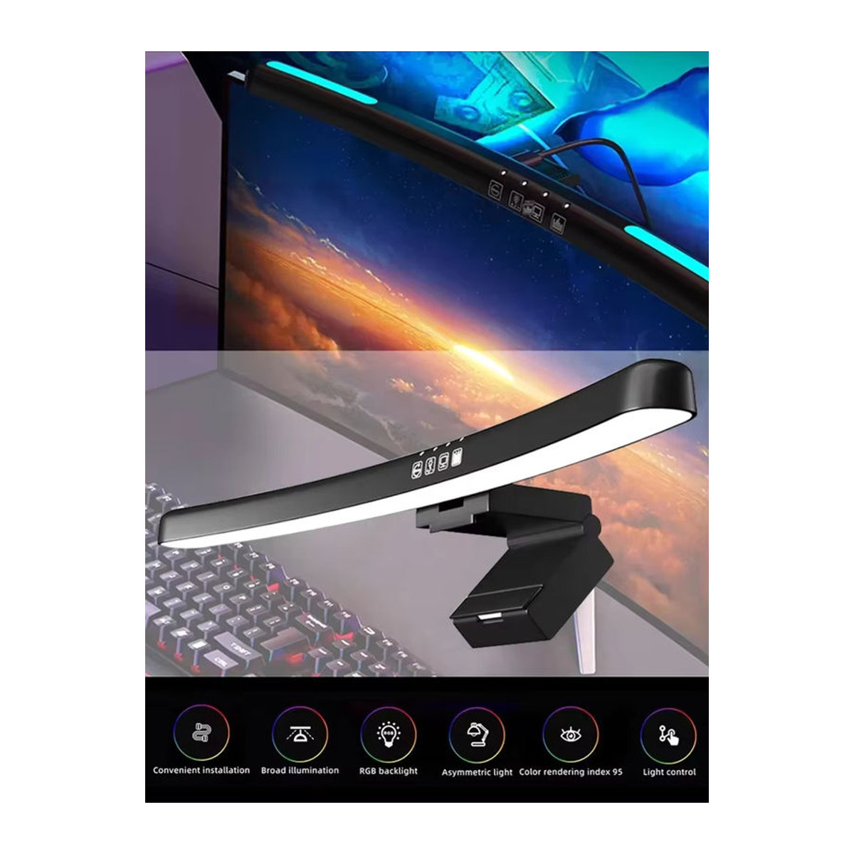 GGBEE Monitorlampe Schwarz Minimalistisch mit 40 cm gebogenem Design für Schreibtisch und Gaming - Bild 7