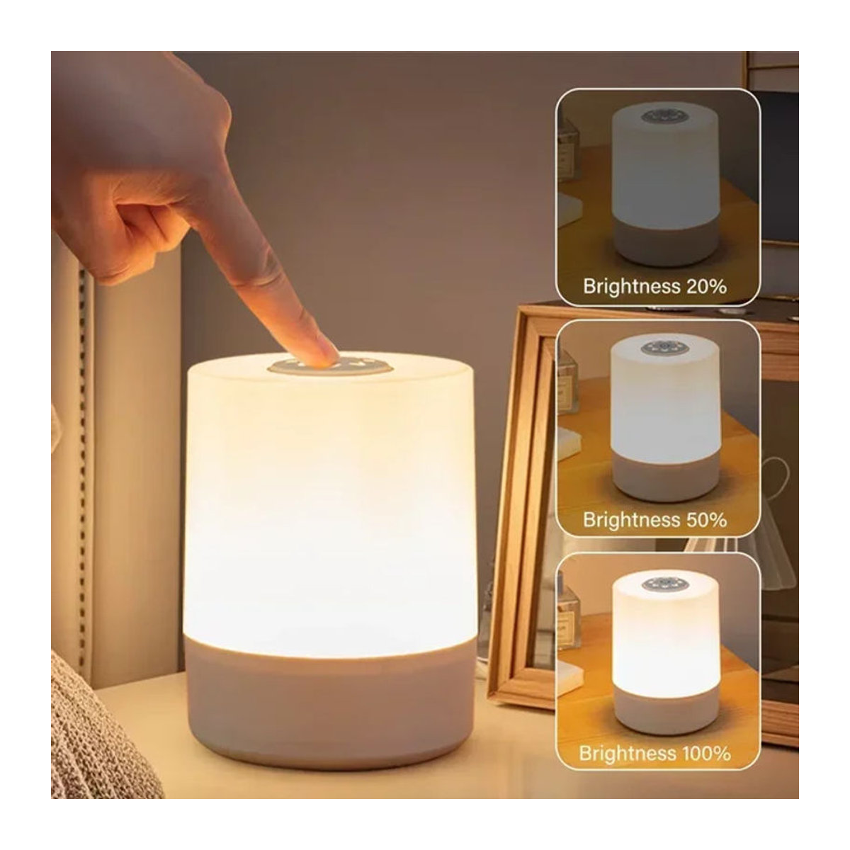 GGBEE Nachttischlampe in Weiß mit Touch-Funktion, 3 Modi und Dimmfunktion als minimalistische Tischlampe für das Schlafzimmer oder Kinderzimmer - Bild 1