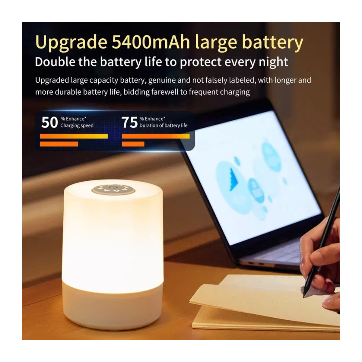 GGBEE Nachttischlampe in Weiß mit Touch-Funktion, 3 Modi und Dimmfunktion als minimalistische Tischlampe für das Schlafzimmer oder Kinderzimmer - Bild 5