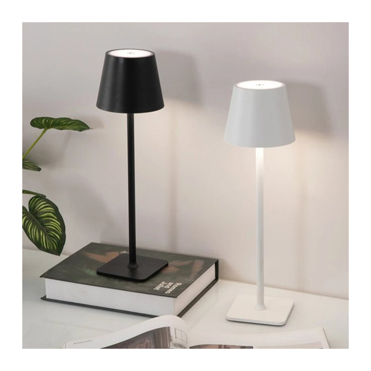 GGBEE Nordic LED Tischlampe wiederaufladbar und dimmbar mit Touch-Funktion in Schwarz oder Weiß - Bild 1