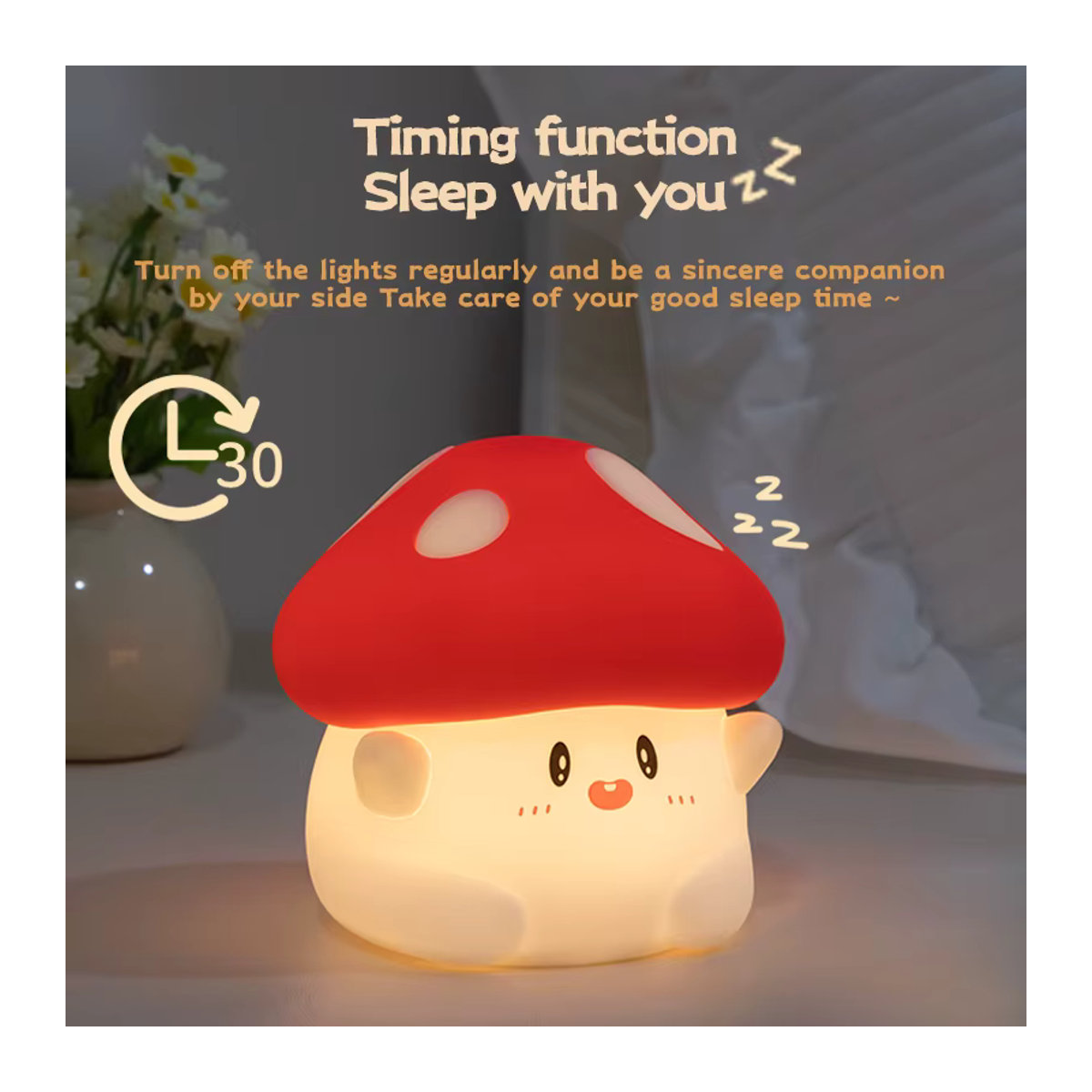 GGBEE Pilz Nachtlicht LED wiederaufladbare USB Tischlampe in Rot für Kinderzimmer und Dekoration - Bild 1