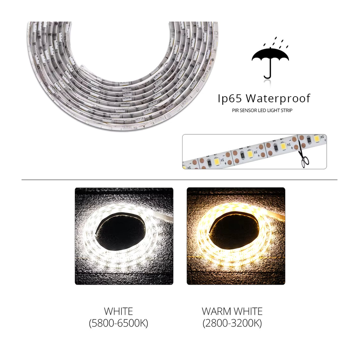 GGBEE PIR Bewegungsmelder LED Streifen Licht DC12V wasserdicht für Schrank, Küche und Treppen - Bild 3