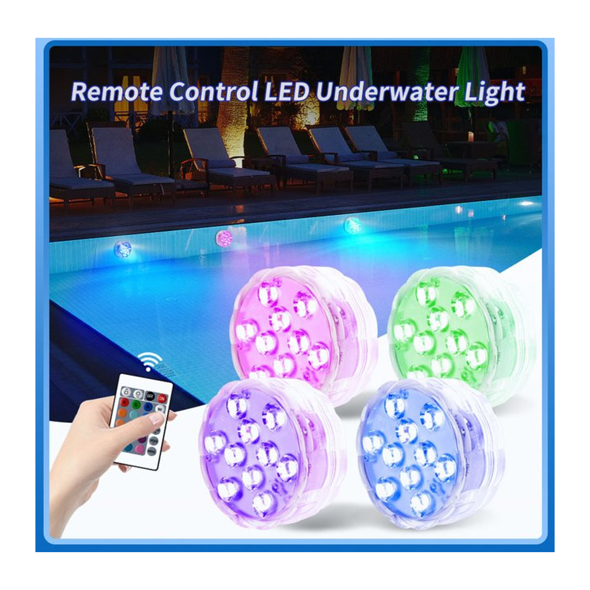 GGBEE RGB Unterwasser Lampe mit 10 LEDs und Fernbedienung, mehrfarbig, magnetisch für Aquarium, Schwimmbad und Garten - Bild 1