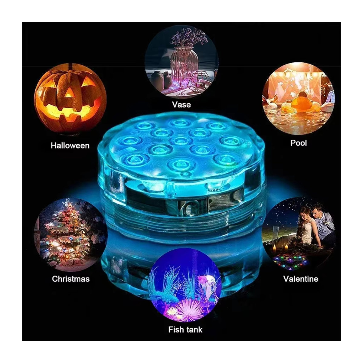 GGBEE RGB Unterwasser Lampe mit 10 LEDs und Fernbedienung, mehrfarbig, magnetisch für Aquarium, Schwimmbad und Garten - Bild 3