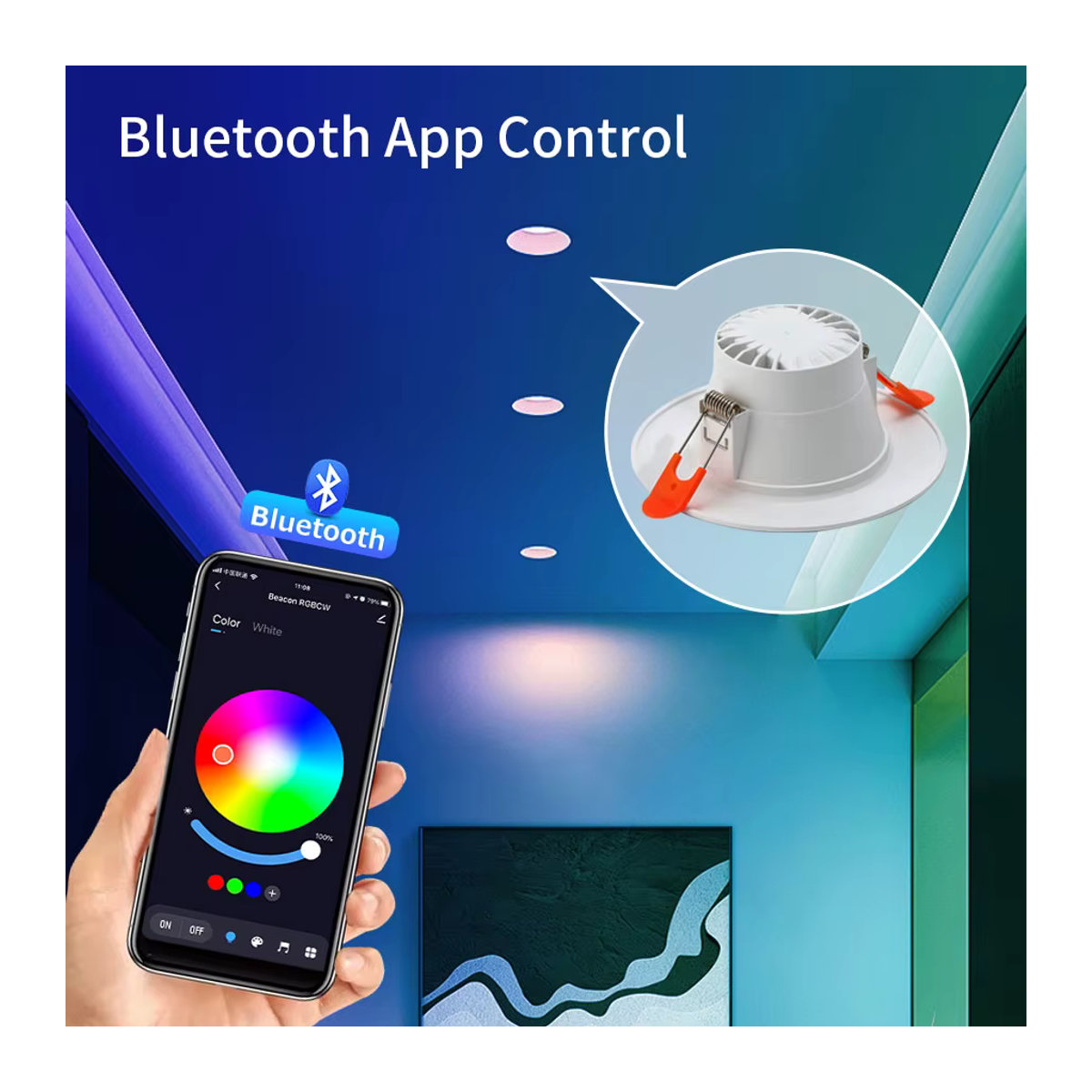 GGBEE Smart LED Einbaustrahler 10W Weiß dimmbar mit Tuya Smart Life und Bluetooth sowie RF 2,4g Fernbedienung für Gruppensteuerung Einbaumaß: 75-105mm - Bild 2