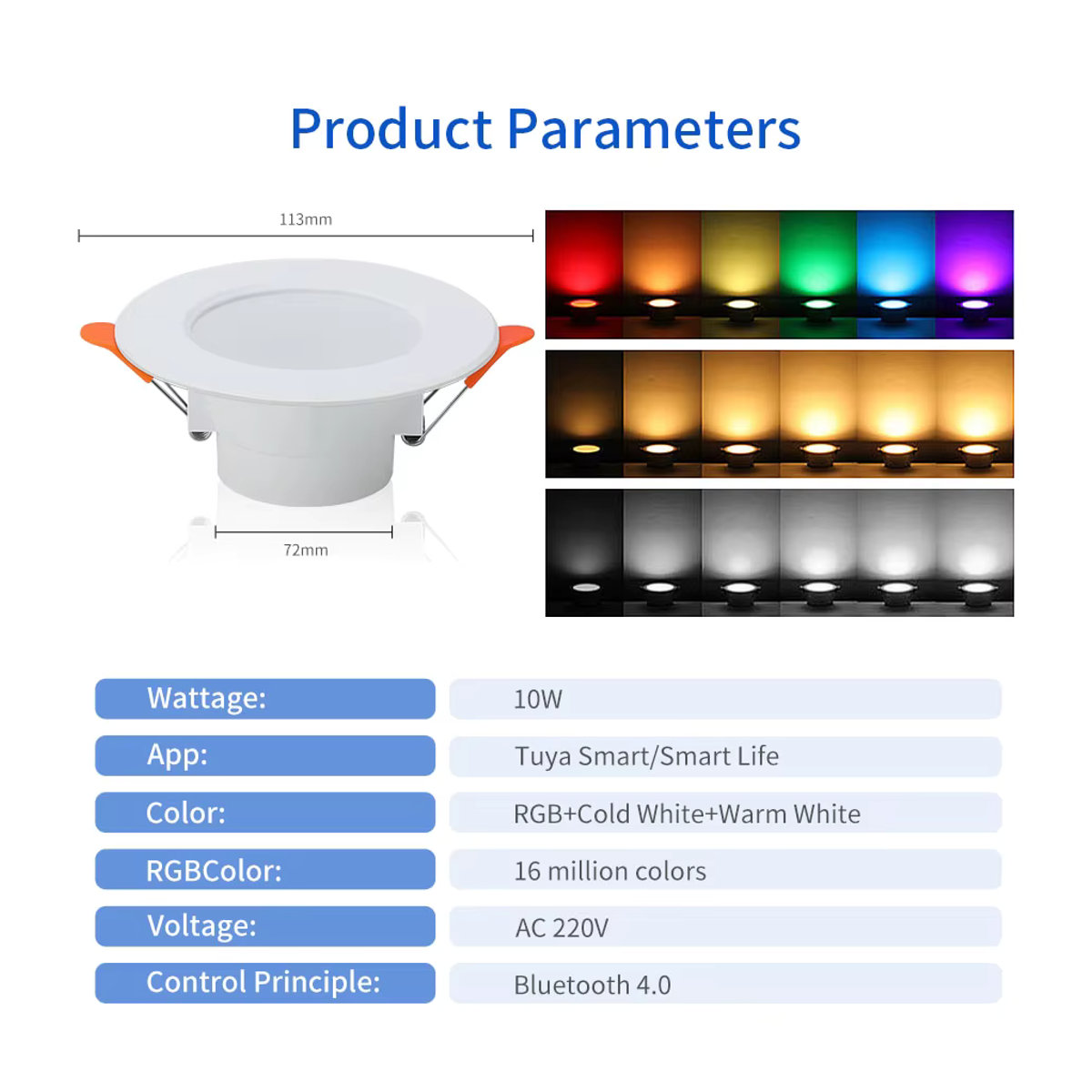 GGBEE Smart LED Einbaustrahler 10W Weiß dimmbar mit Tuya Smart Life und Bluetooth sowie RF 2,4g Fernbedienung für Gruppensteuerung Einbaumaß: 75-105mm - Bild 5
