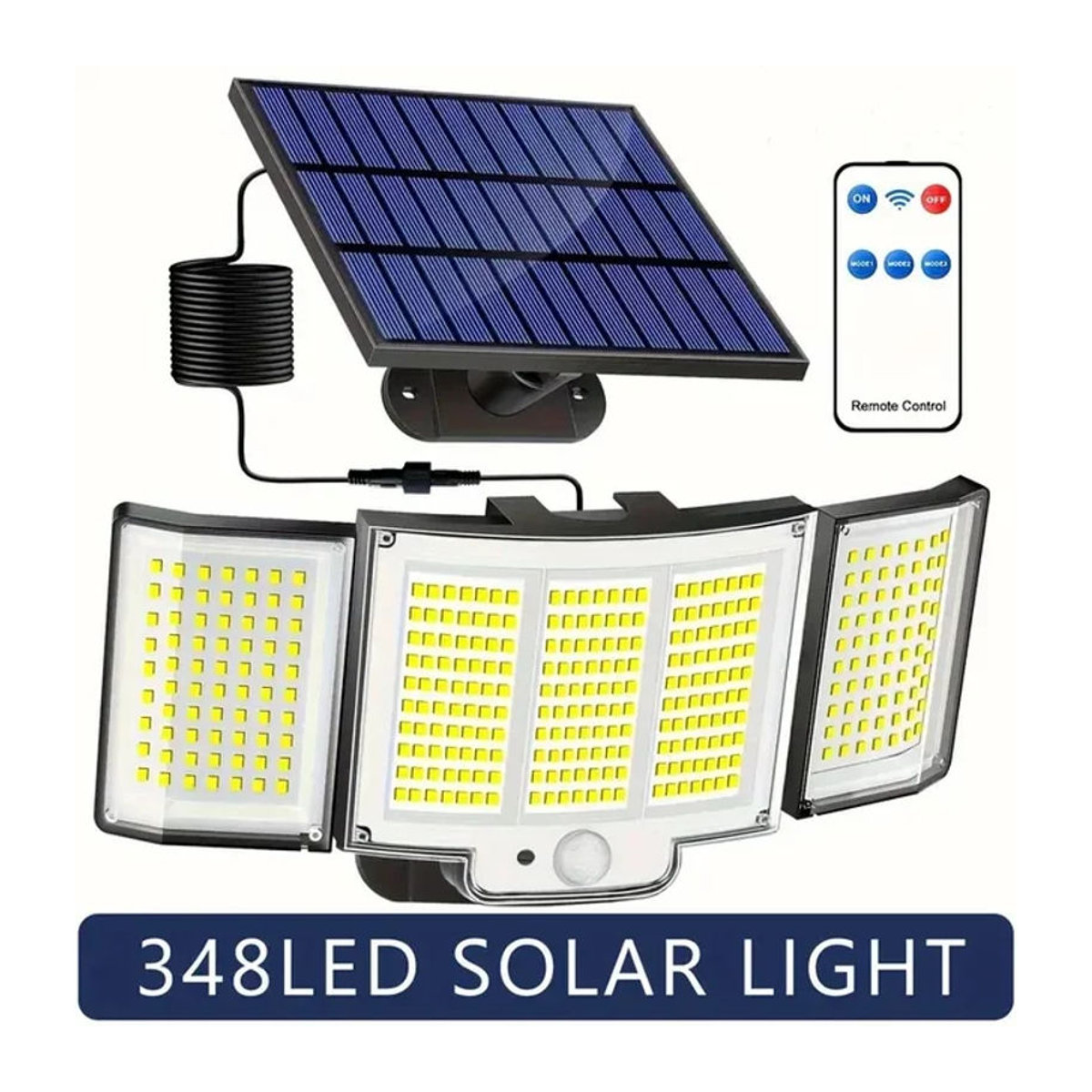 GGBEE Solar-Bewegungsmelder-Leuchten mit Fernbedienung, Schwarz, LED Außenstrahler mit 3 Köpfen und 3 Beleuchtungsmodi für den Außenbereich - Bild 1