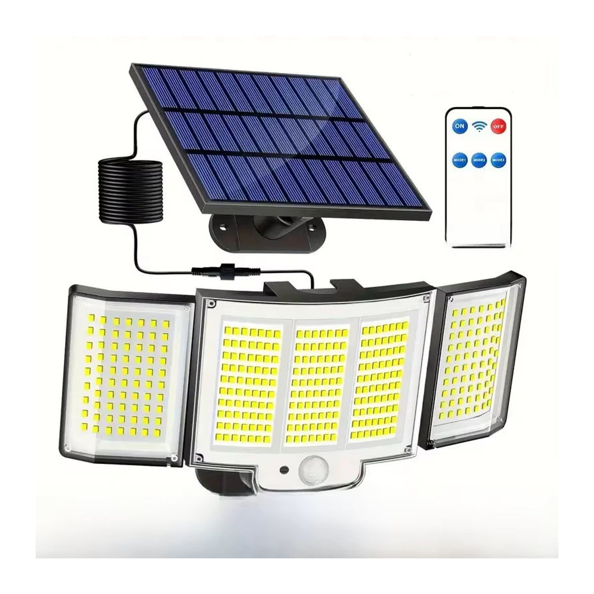 GGBEE Solar-Bewegungsmelder-Leuchten mit Fernbedienung, Schwarz, LED Außenstrahler mit 3 Köpfen und 3 Beleuchtungsmodi für den Außenbereich - Bild 6