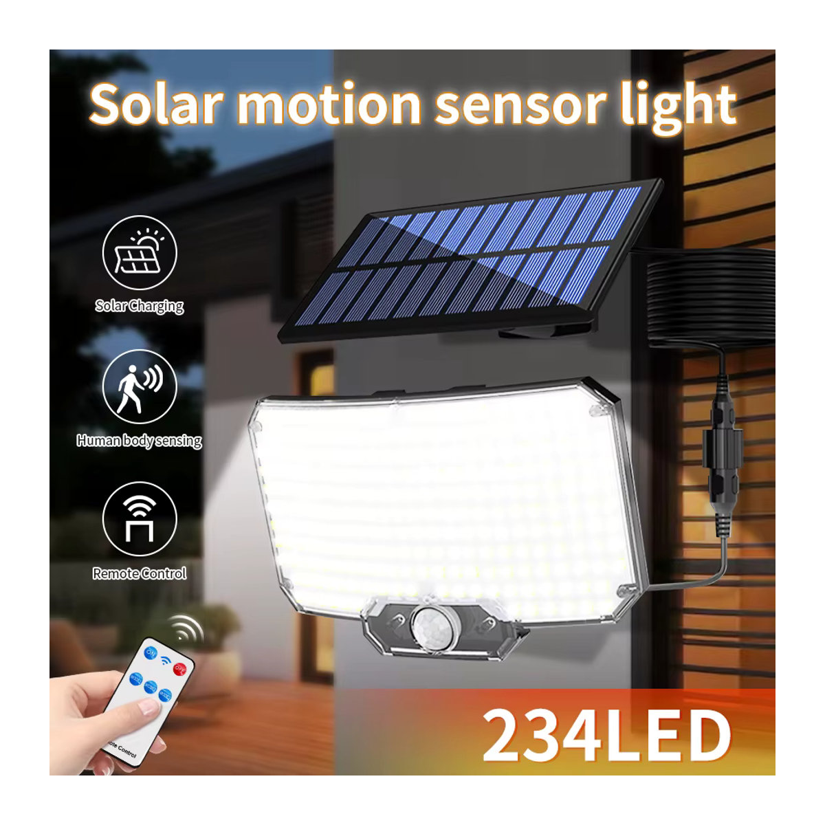 GGBEE Solarleuchte für den Außenbereich mit LED, Bewegungsmelder und Fernbedienung, IP65 wasserdichte Wandleuchte in Schwarz - Bild 4