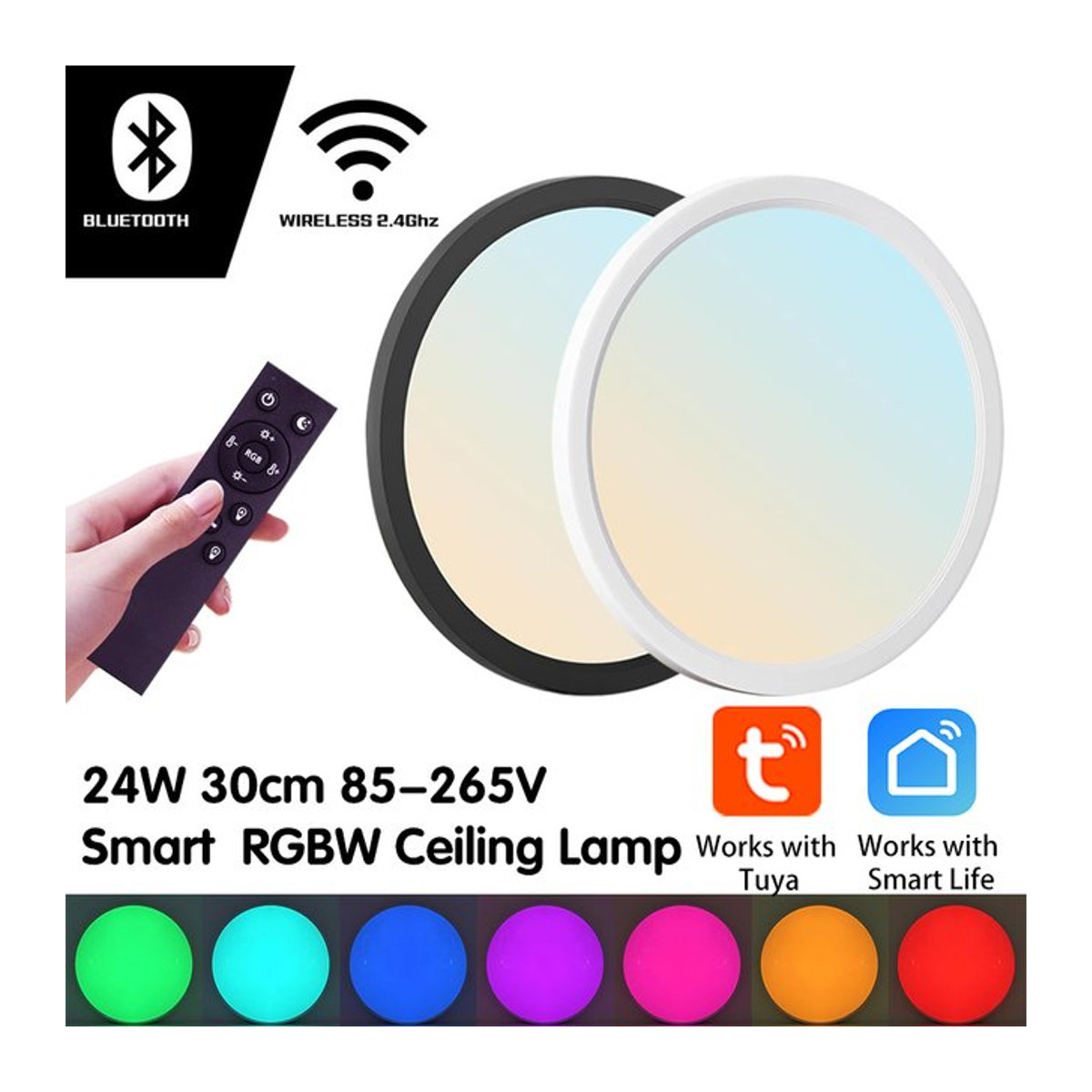 GGBEE Tuya Smart LED Deckenleuchte RGB Weiß, 24W, dimmbar mit Fernbedienung, WiFi & Bluetooth, kompatibel mit Alexa und Google Home, Durchmesser: 30 cm - Bild 1