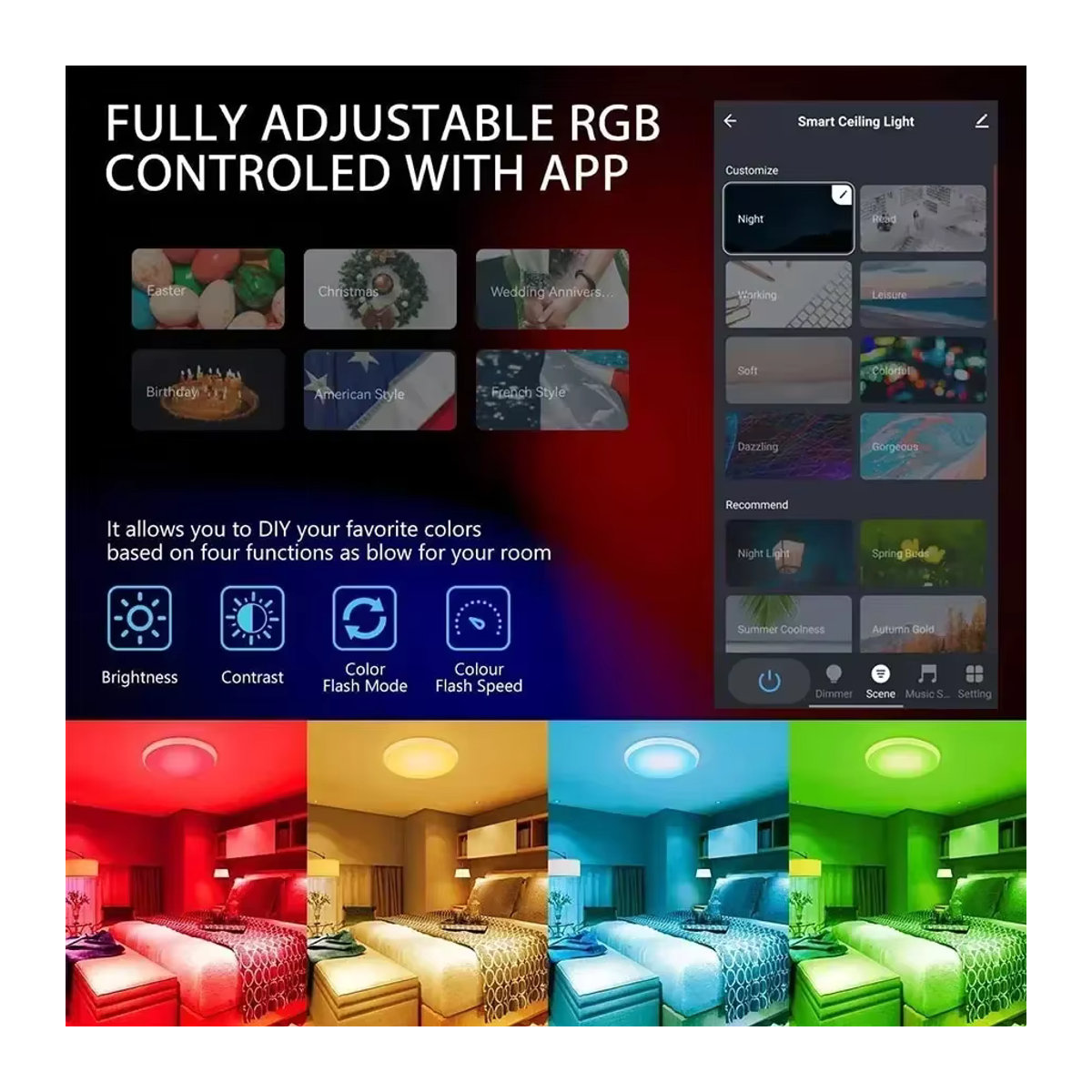 GGBEE Tuya Smart LED Deckenleuchte RGB Weiß, 24W, dimmbar mit Fernbedienung, WiFi & Bluetooth, kompatibel mit Alexa und Google Home, Durchmesser: 30 cm - Bild 3
