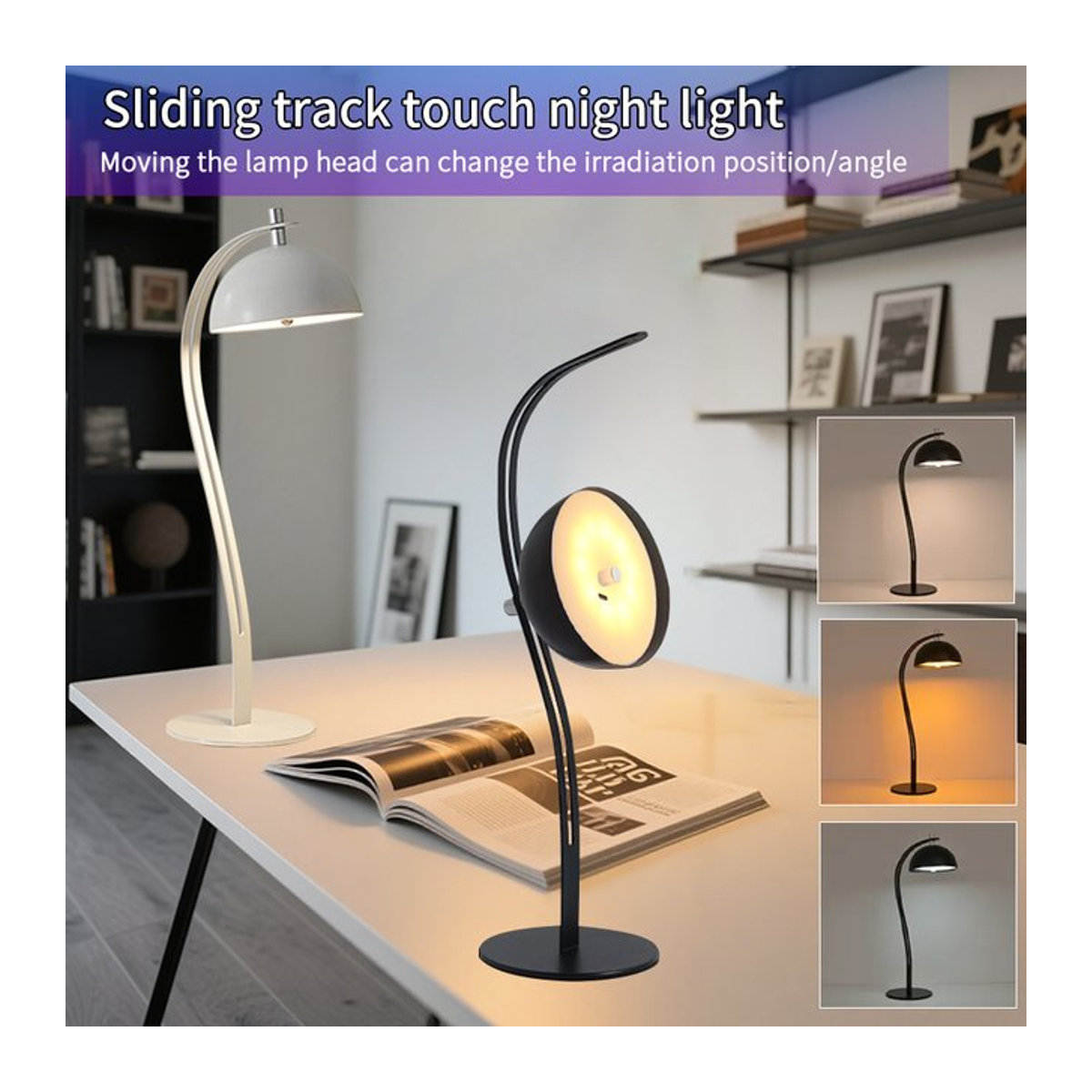 GGBEE Wiederaufladbare LED-Tischlampe in Schwarz mit verschiebbarer Schiene, dimmbar und kabellos mit Touch-Funktion - Bild 1