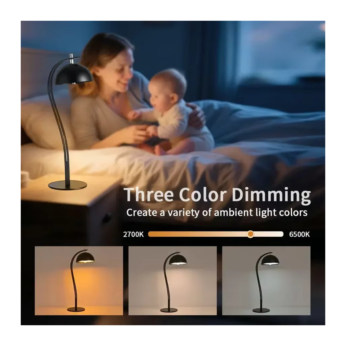 GGBEE Wiederaufladbare LED-Tischlampe in Schwarz mit verschiebbarer Schiene, dimmbar und kabellos mit Touch-Funktion - Bild 2