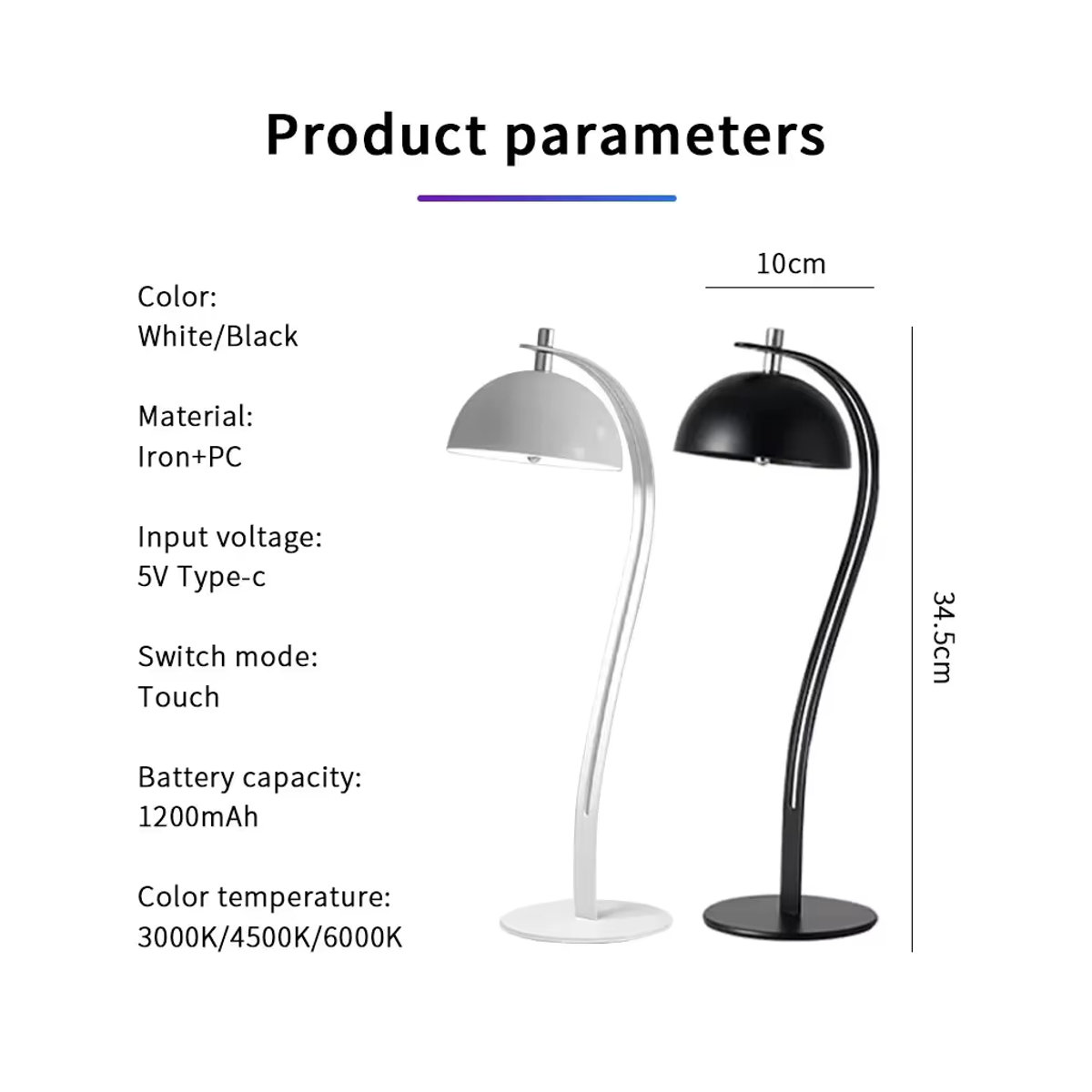 GGBEE Wiederaufladbare LED-Tischlampe in Schwarz mit verschiebbarer Schiene, dimmbar und kabellos mit Touch-Funktion - Bild 6