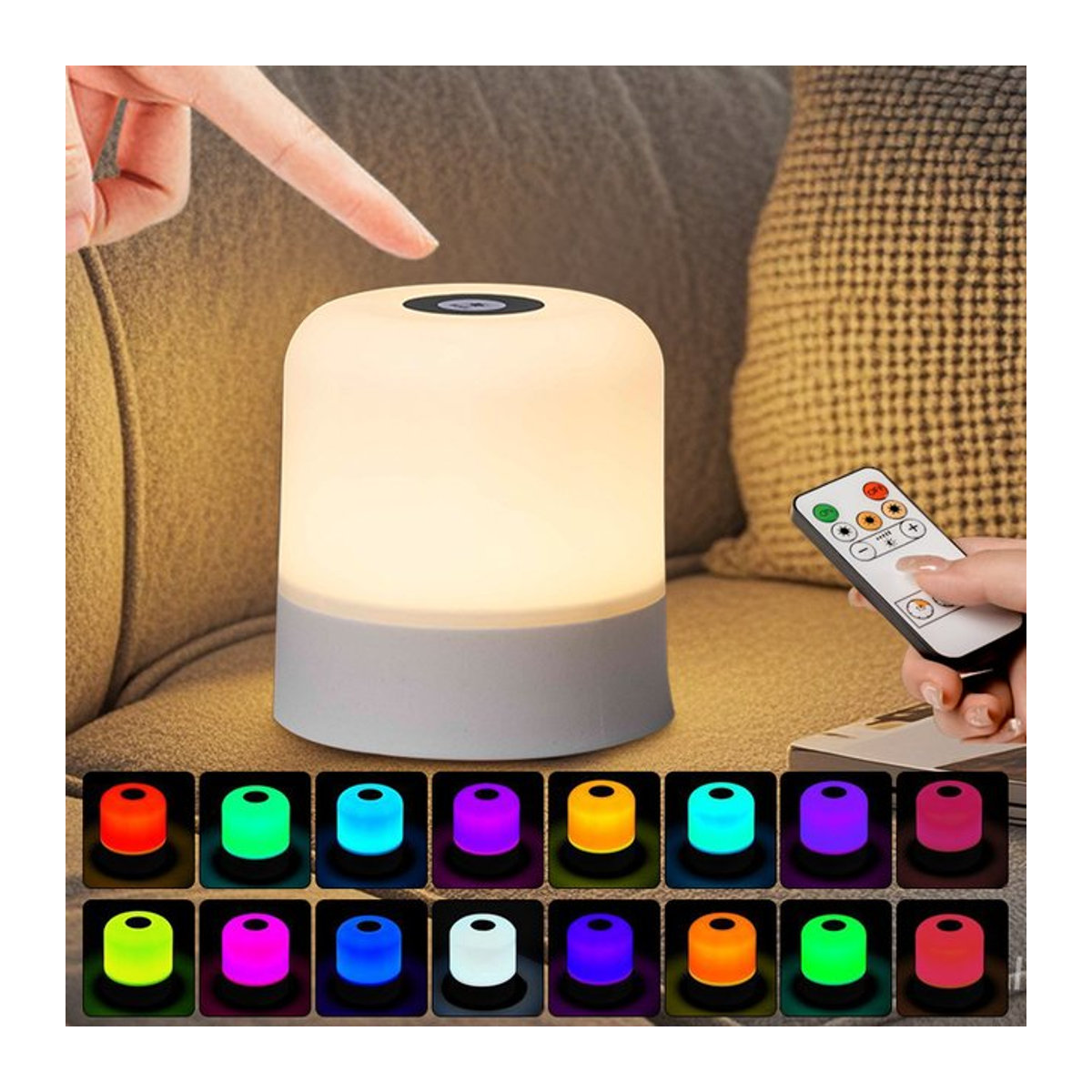 GGBEE Wiederaufladbare LED-Tischlampe mit Fernbedienung und Touch-Schalter, dimmbar, RGB-Farben, Weiß, minimalistisches Design - Bild 1
