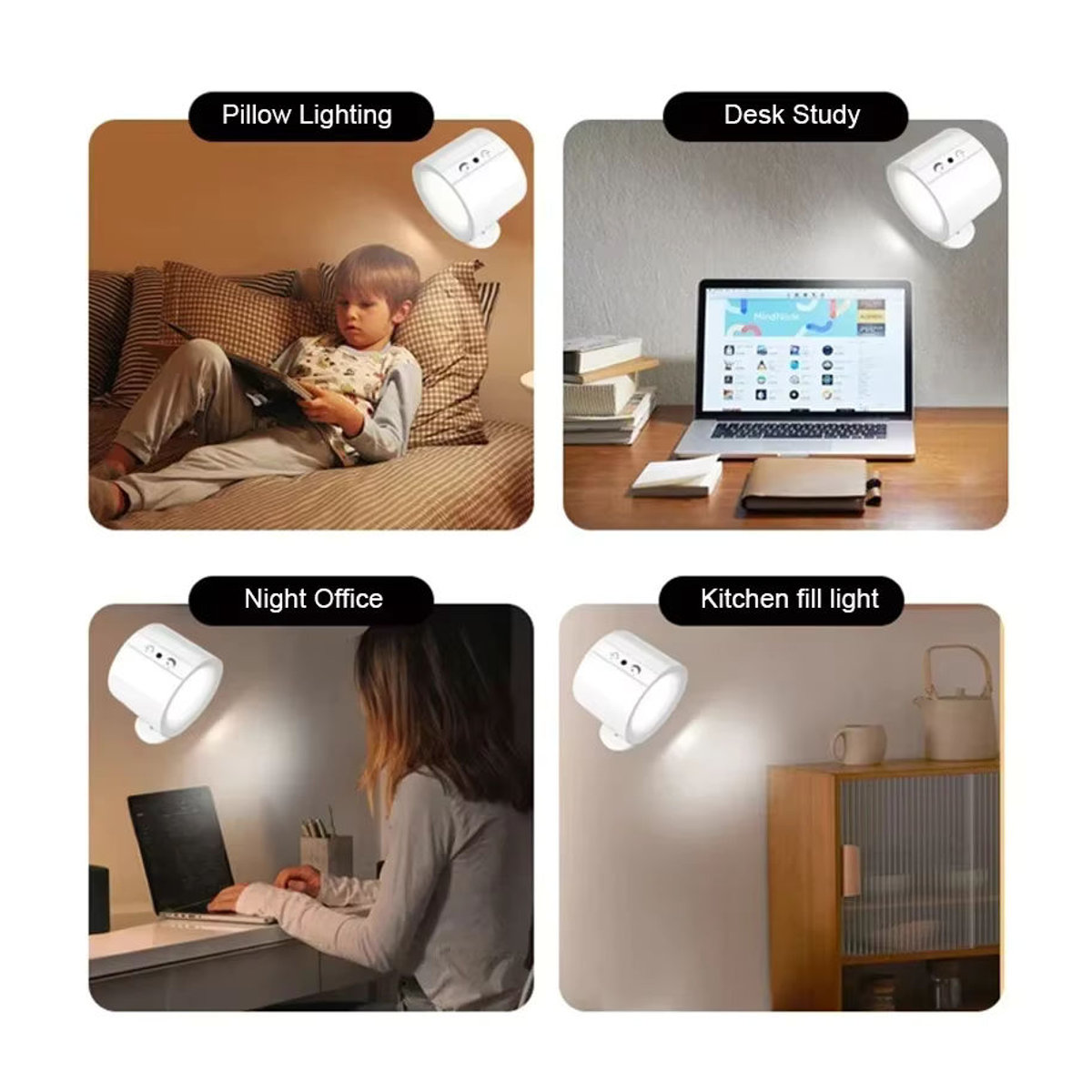 GGBEE Wiederaufladbare magnetische LED-Wandleuchte in Schwarz mit Dual-Head-Beleuchtung, 3 Farben und Touch-Sensor inklusive Fernbedienung - Bild 4