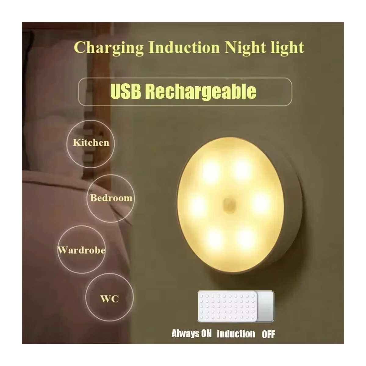 GGbingo Bewegungssensor-Nachtlicht Weiß, kabellose LED-Möbelbeleuchtung mit Typ-C Wiederaufladung für Küchenschrank, Kleiderschrank und Treppenhaus - Bild 3
