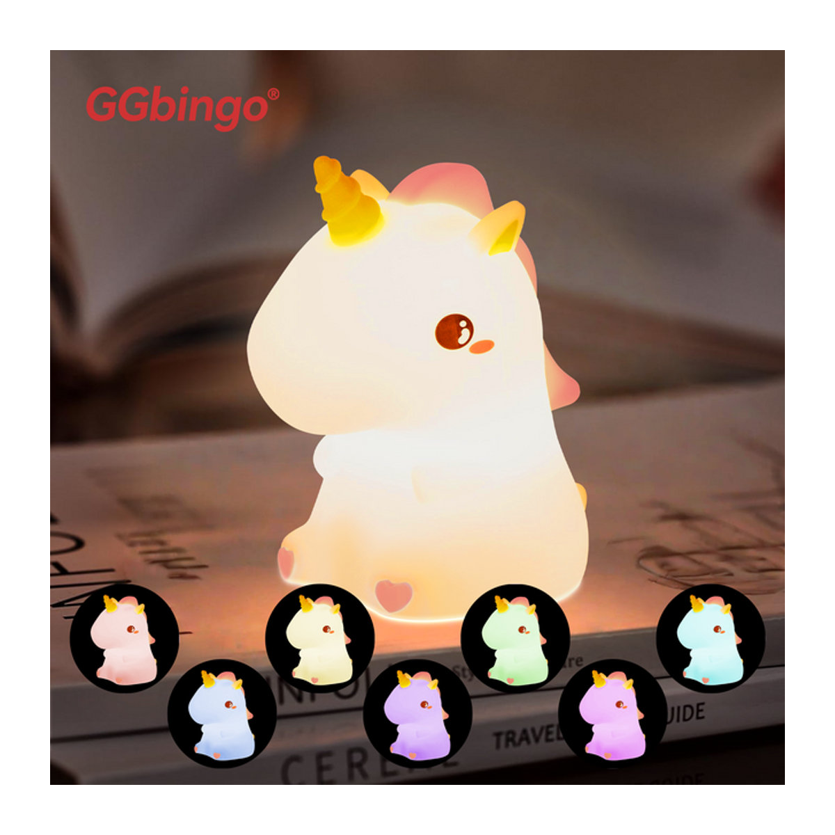 ggbingo Einhorn Silikon LED-Nachtlicht mit Berührungssensor und RGB Farbwechsel, wiederaufladbare USB-Tischlampe in Bunt - Bild 1