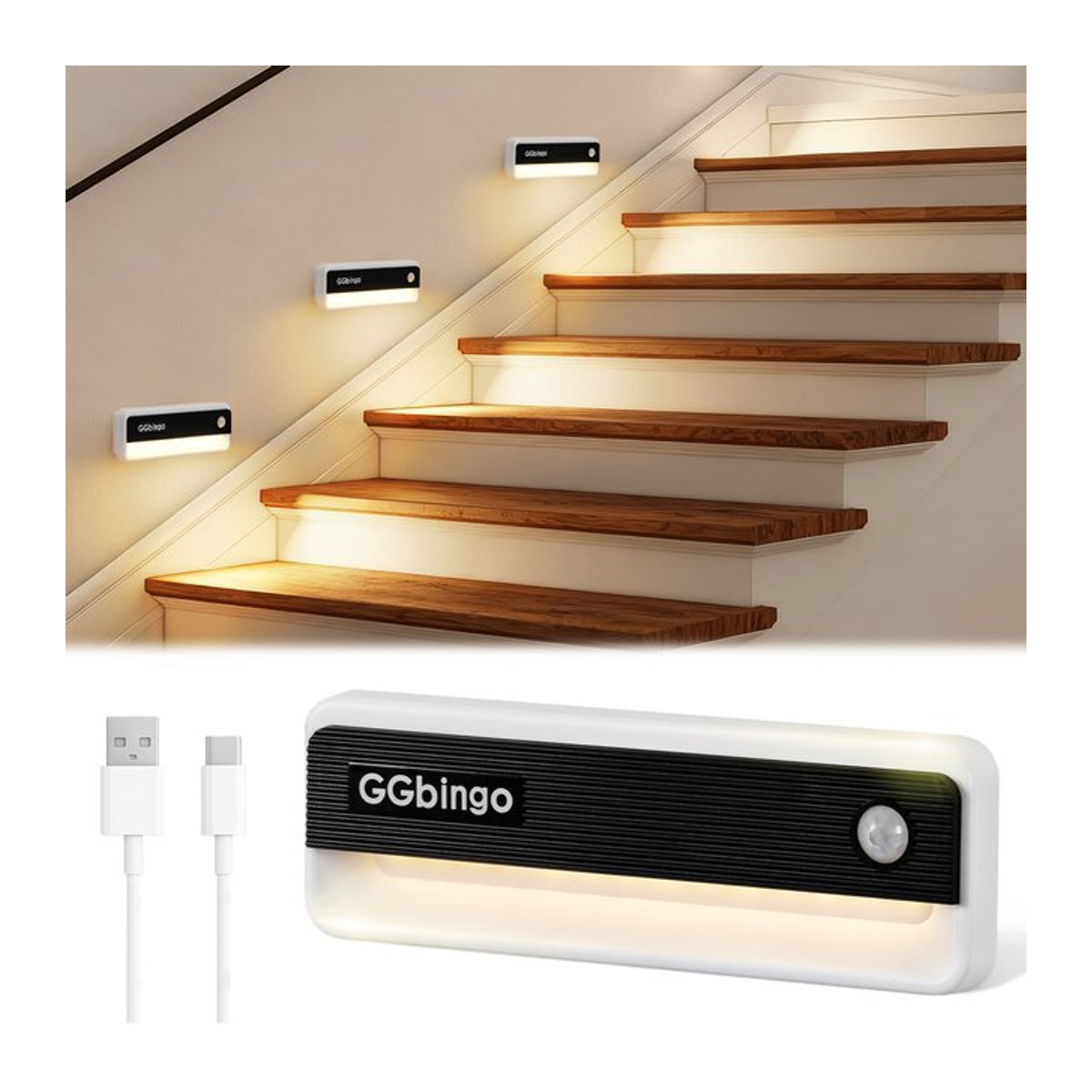 GGbingo LED Induktions-Nachtlicht in Weiß mit Typ-C-Aufladung, Kaltweiß 6000 K, minimalistisches Design als Wandleuchte oder Schrankleuchte - Bild 1