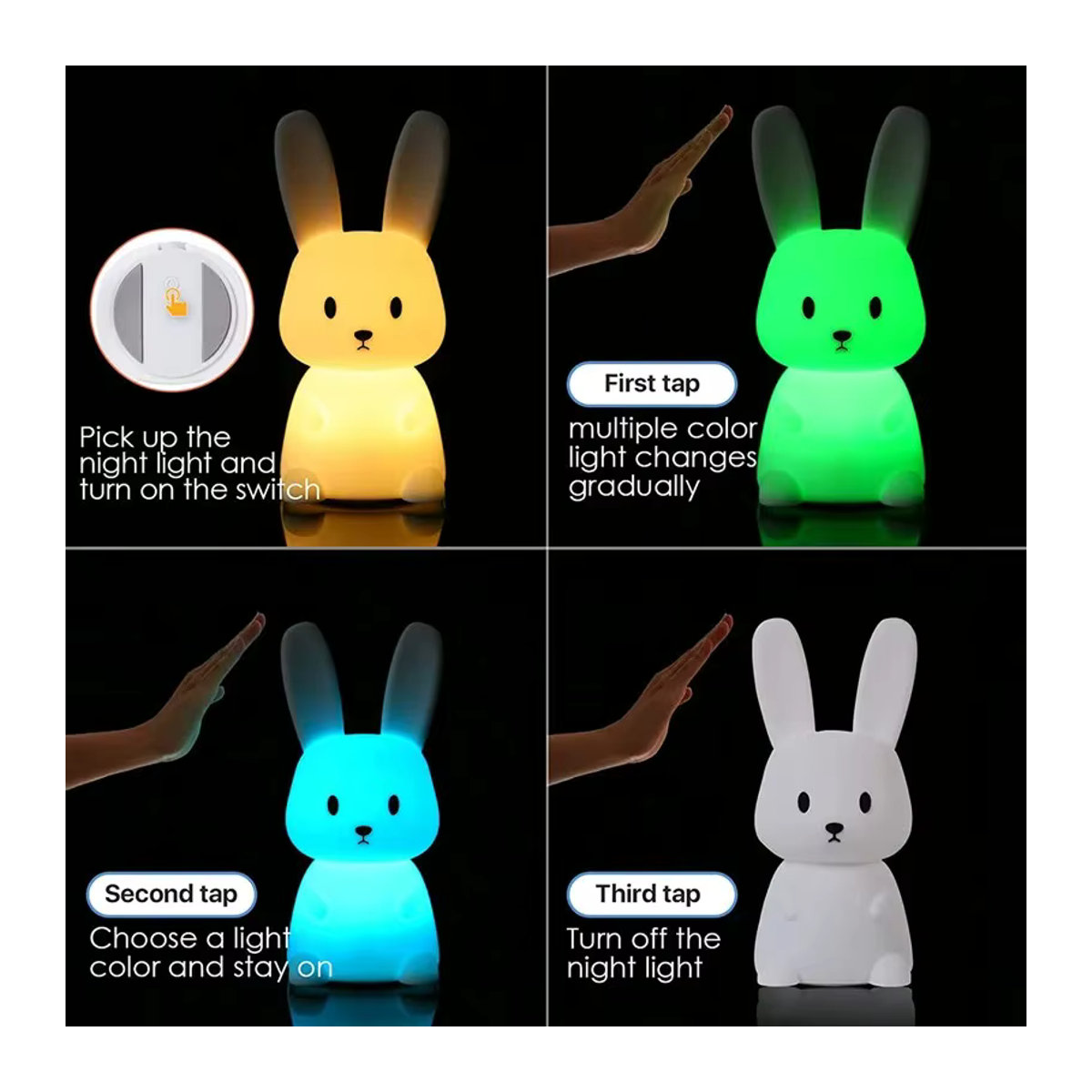 ggbingo LED Nachtlicht Kaninchen aus Silikon mit Touch Sensor in Weiß - Bild 3