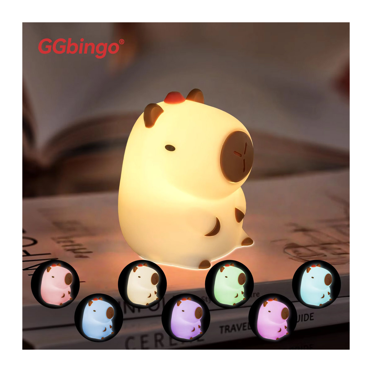 GGbingo Niedliches Capybara Nachtlicht aus Silikon, wiederaufladbare dimmbare Pat-Lampe in Bunt für das Kinderzimmer - Bild 2