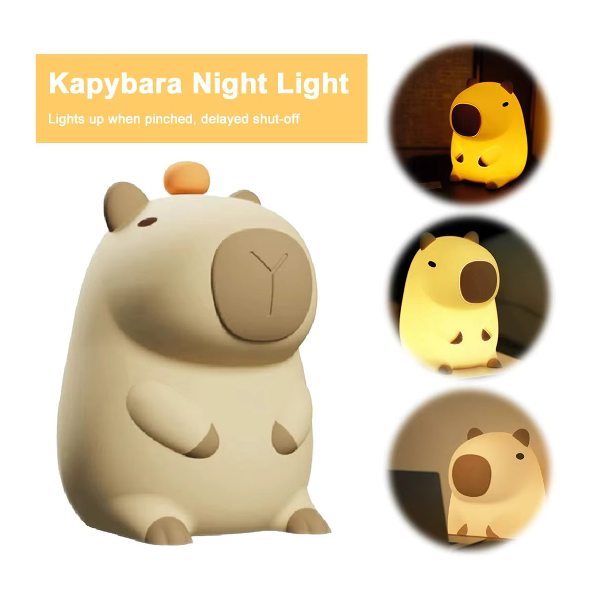 GGbingo Niedliches Capybara Nachtlicht aus Silikon, wiederaufladbare dimmbare Pat-Lampe in Bunt für das Kinderzimmer - Bild 3