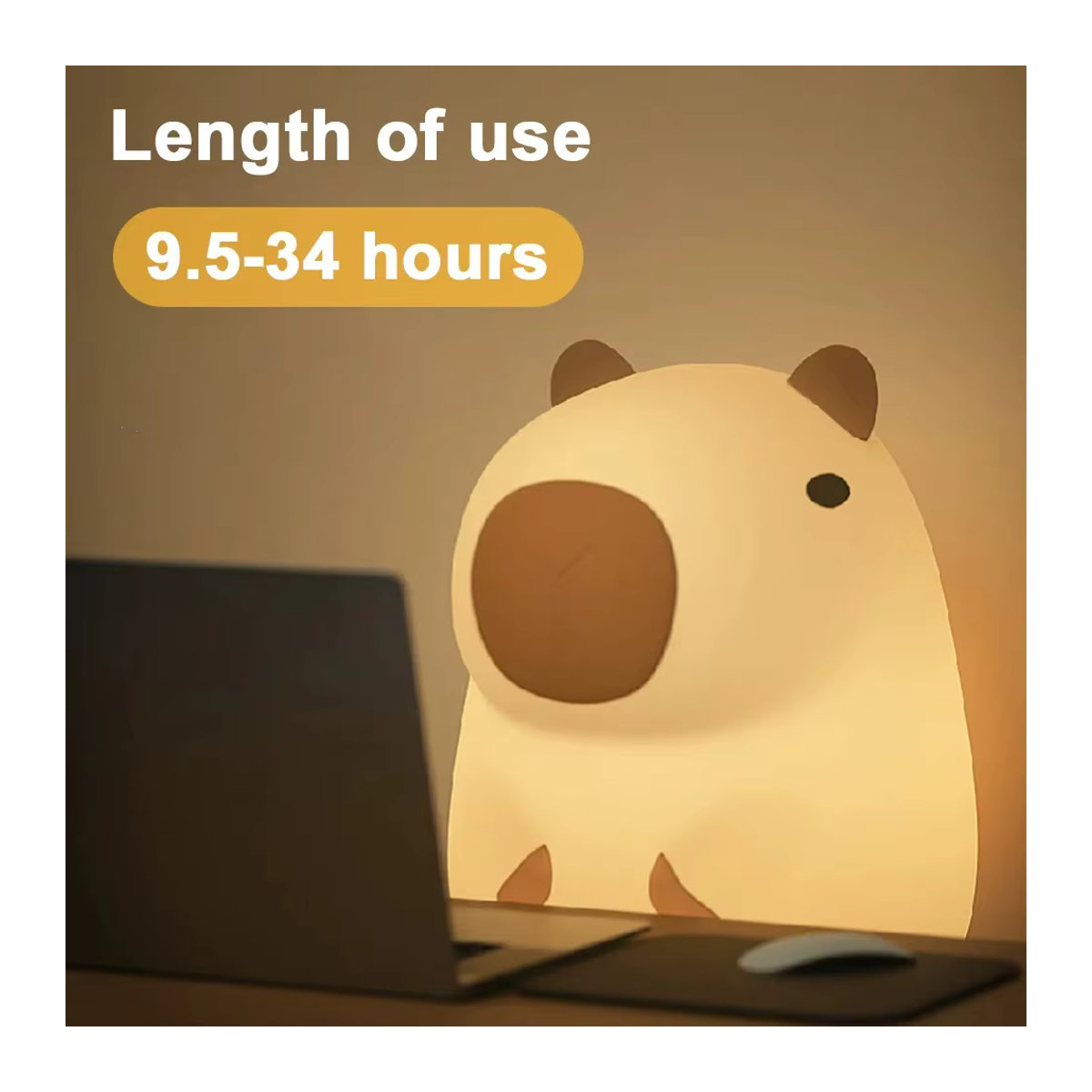 GGbingo Niedliches Capybara Nachtlicht aus Silikon, wiederaufladbare dimmbare Pat-Lampe in Bunt für das Kinderzimmer - Bild 4